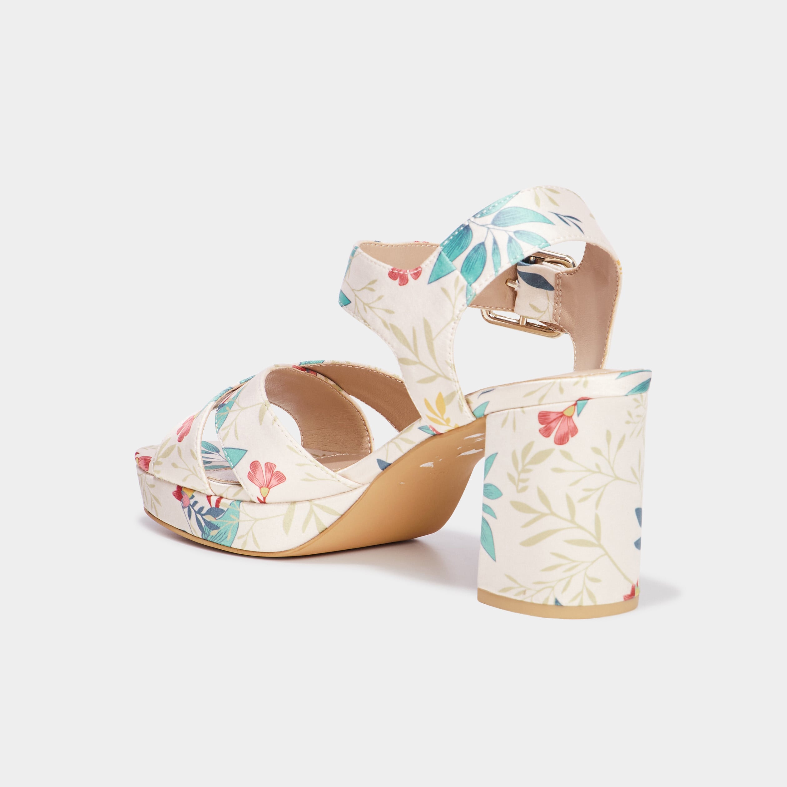 Sandales toile &agrave; talons carr&eacute;s 7 cm multicolore femme