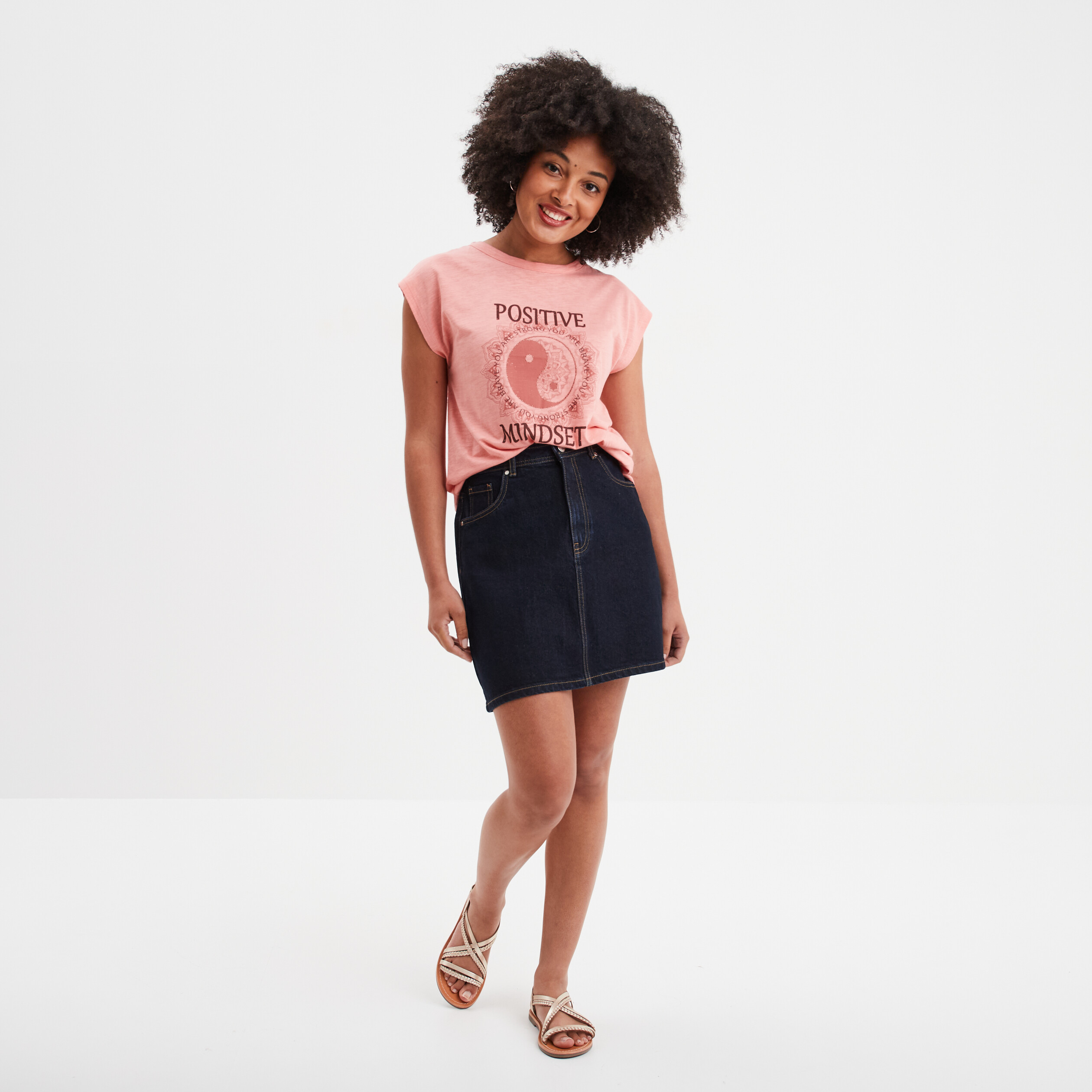 t shirt col rond manches courtes creeks rose corail femme T-shirt col rond manches courtes Creeks rose corail femme