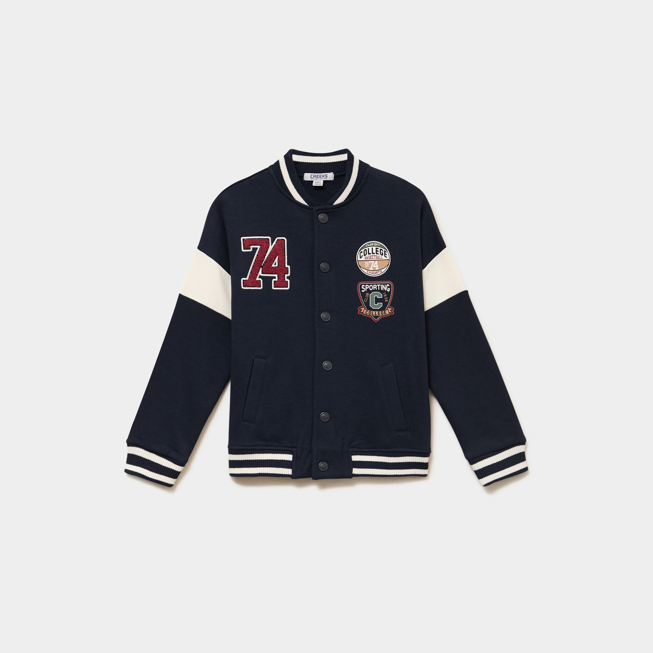 Gilet boutonn&eacute; col teddy coupe oversize bleu marine gar&ccedil;on