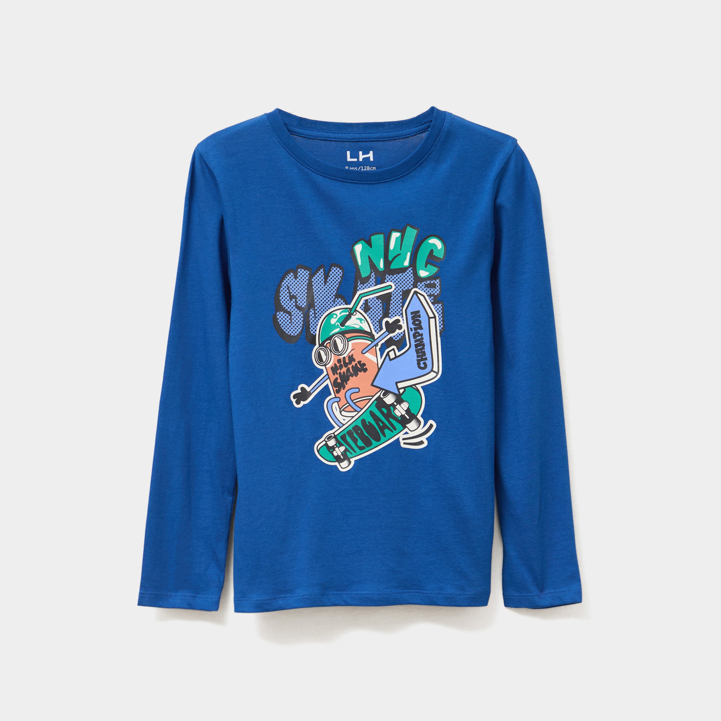 t shirt col rond manches longues coton bleu garcon T-shirt col rond manches longues coton bleu garçon