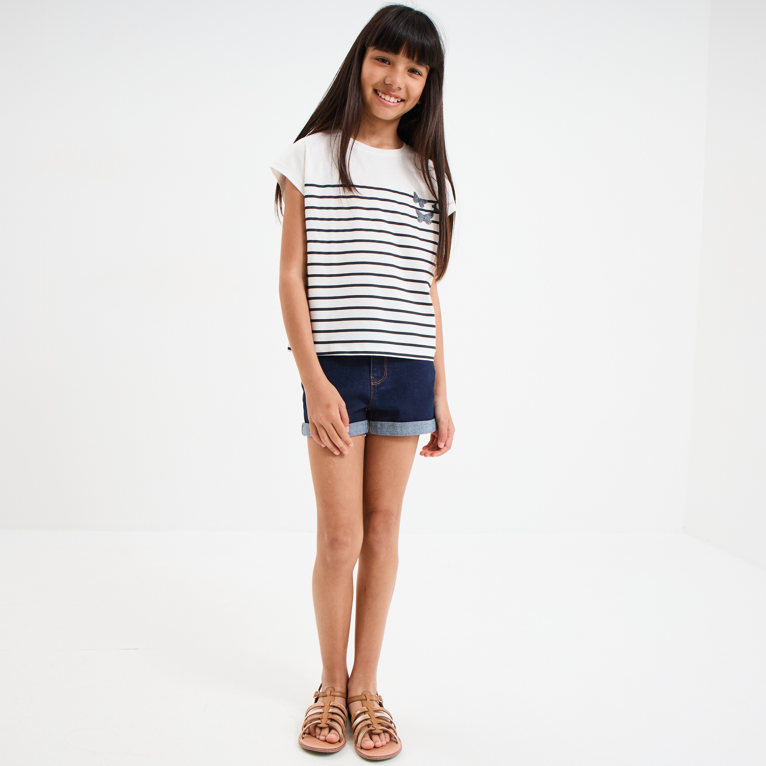 t shirt manches courtes col rond coton ecru fille T-shirt manches courtes col rond coton ecru fille
