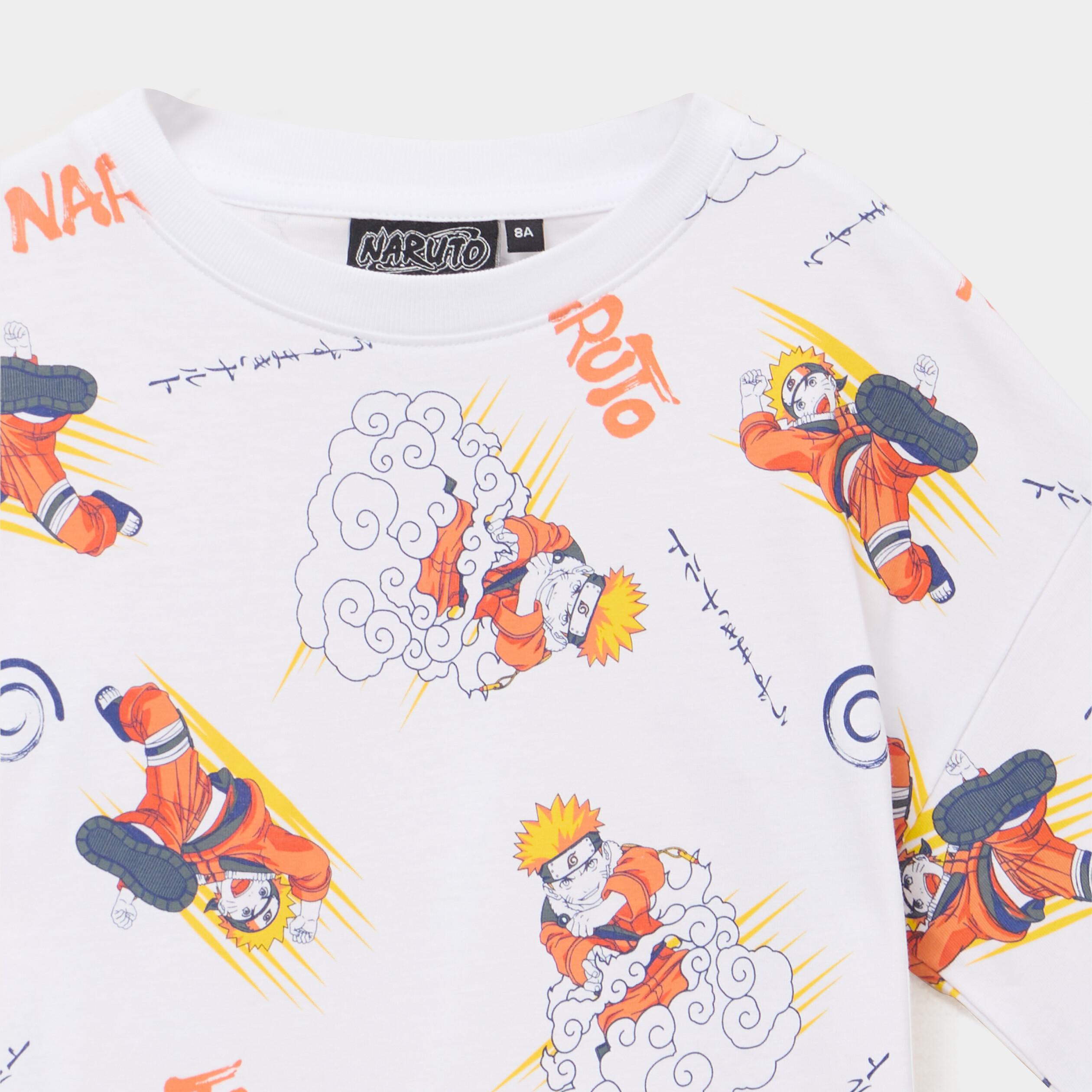 T-shirt manches courtes coton Naruto blanc gar&ccedil;on