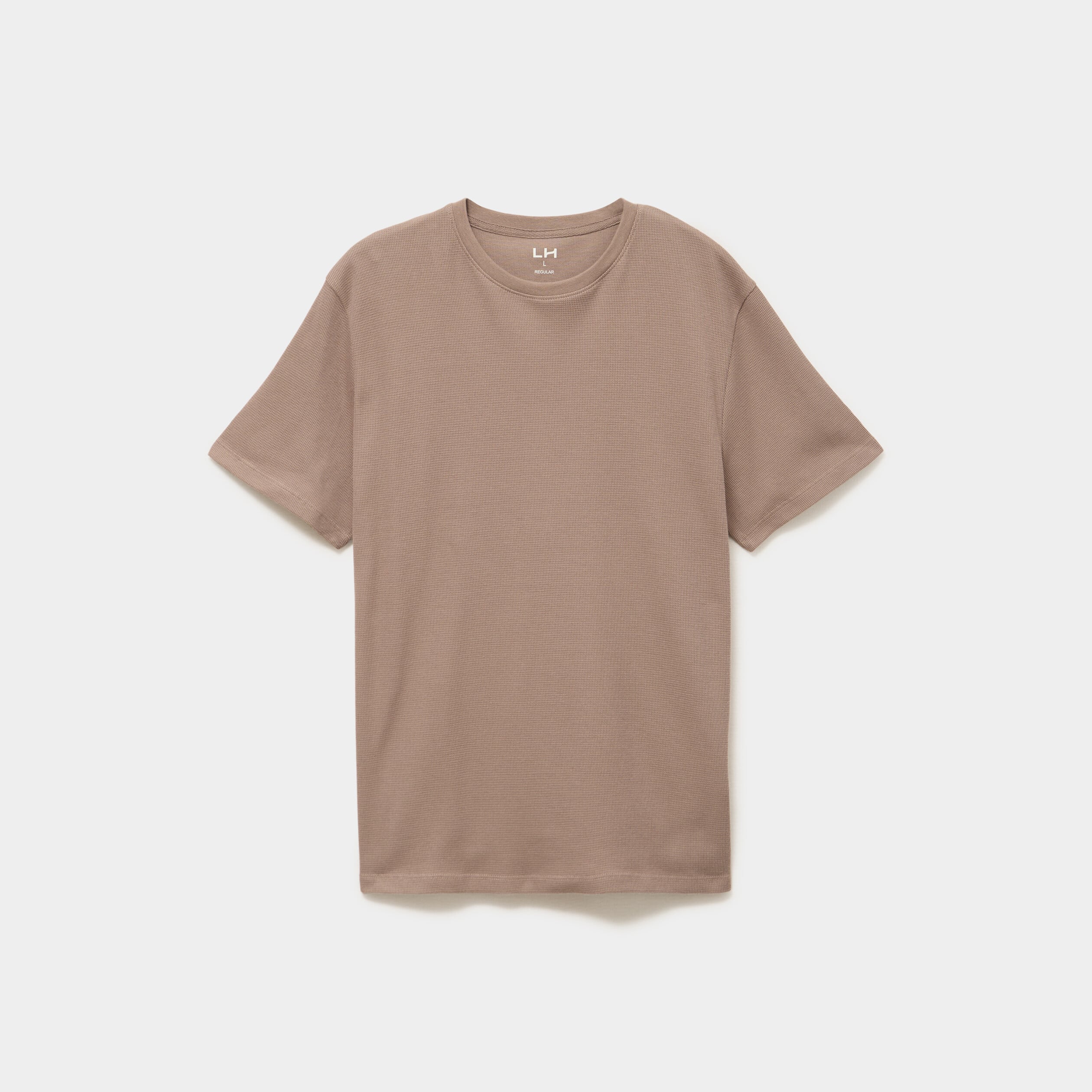 T-shirt textur&eacute; droit col rond coton marron homme