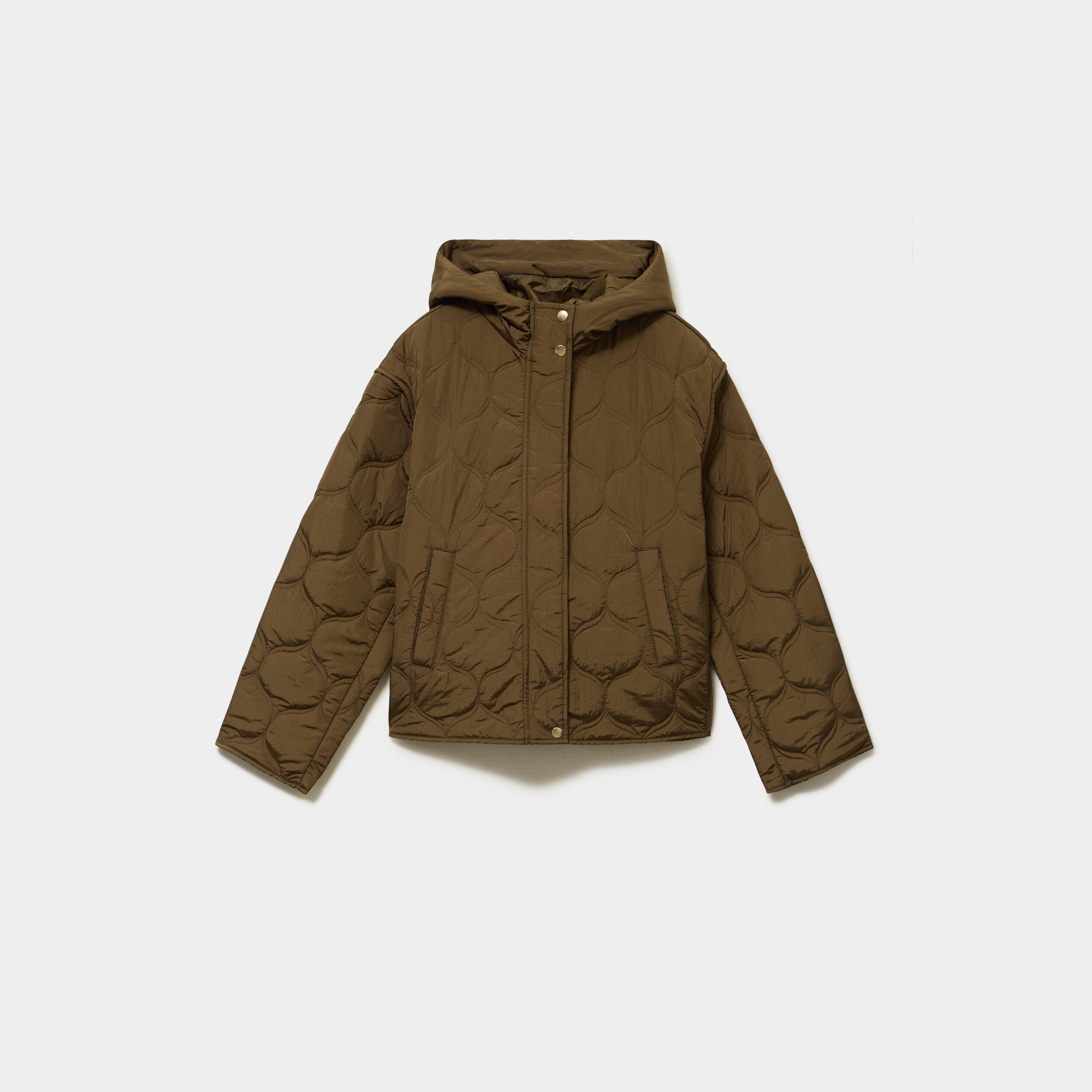 Doudoune courte matelass&eacute;e &agrave; capuche beige femme