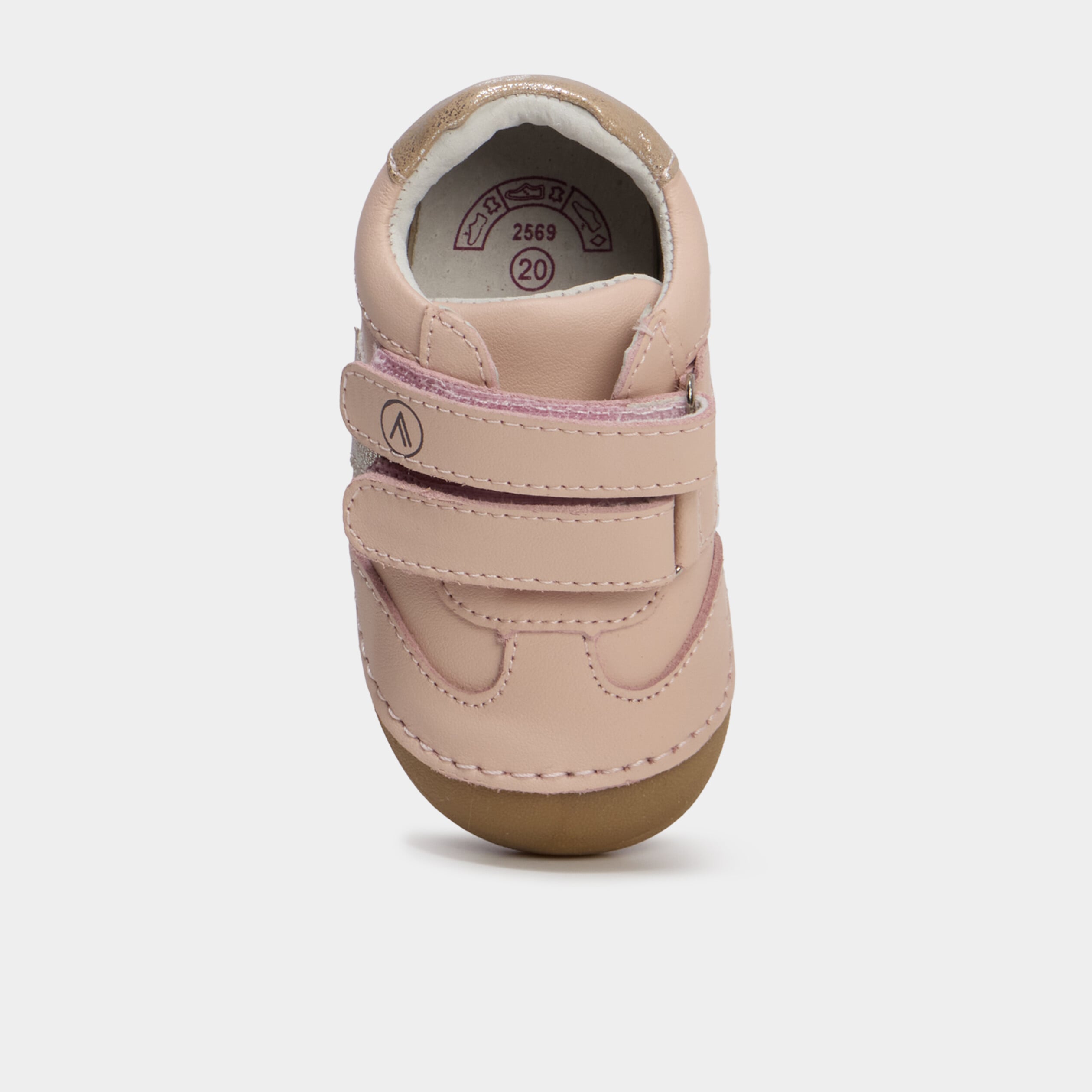 Bottillons &agrave; scratchs en cuir rose clair b&eacute;b&eacute; fille