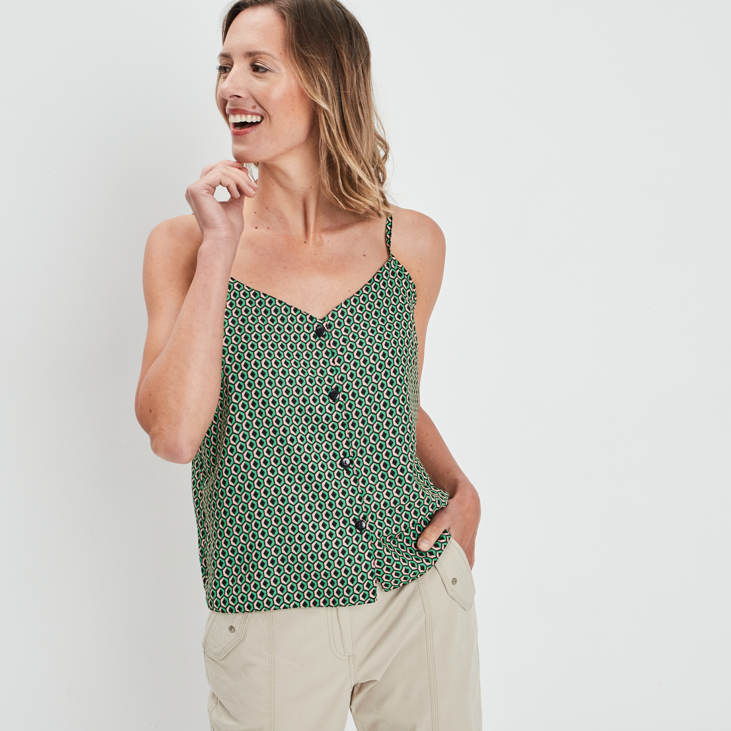 Caraco bretelles fines vert femme