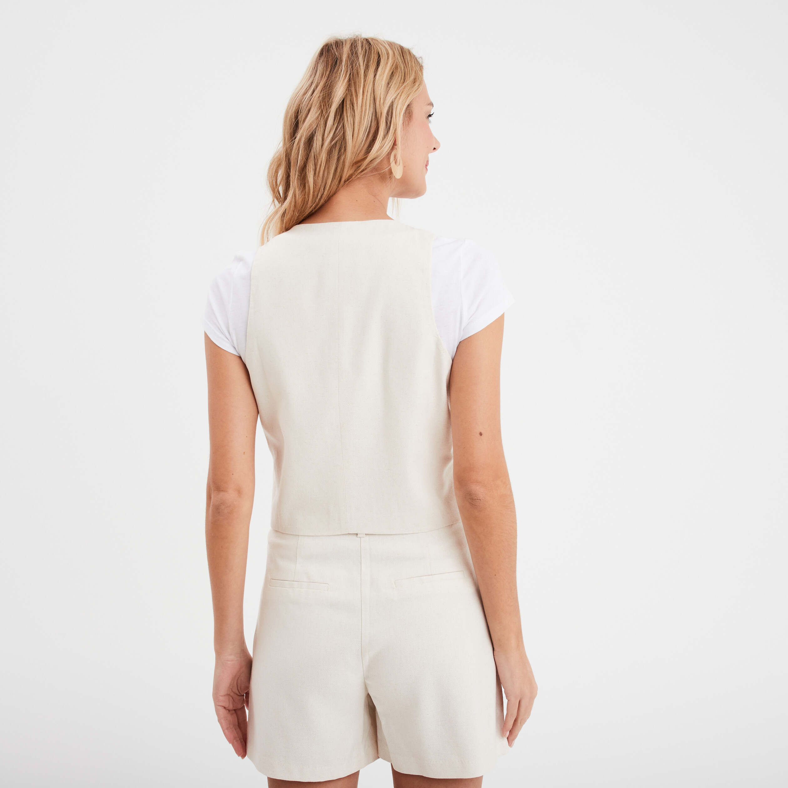 gilet de costume boutonne beige femme Gilet de costume boutonné beige femme