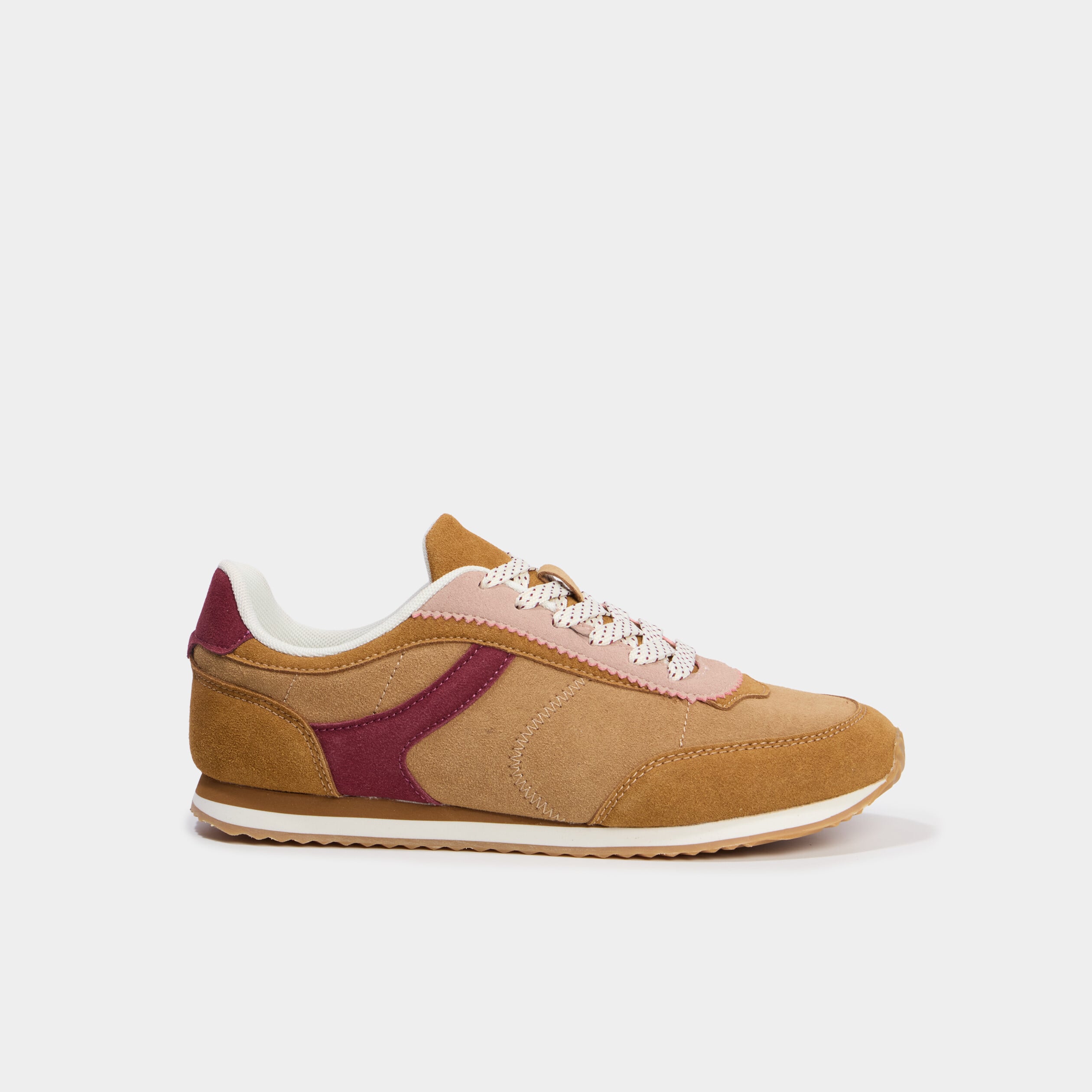 Baskets su&eacute;dine &agrave; lacets rose femme