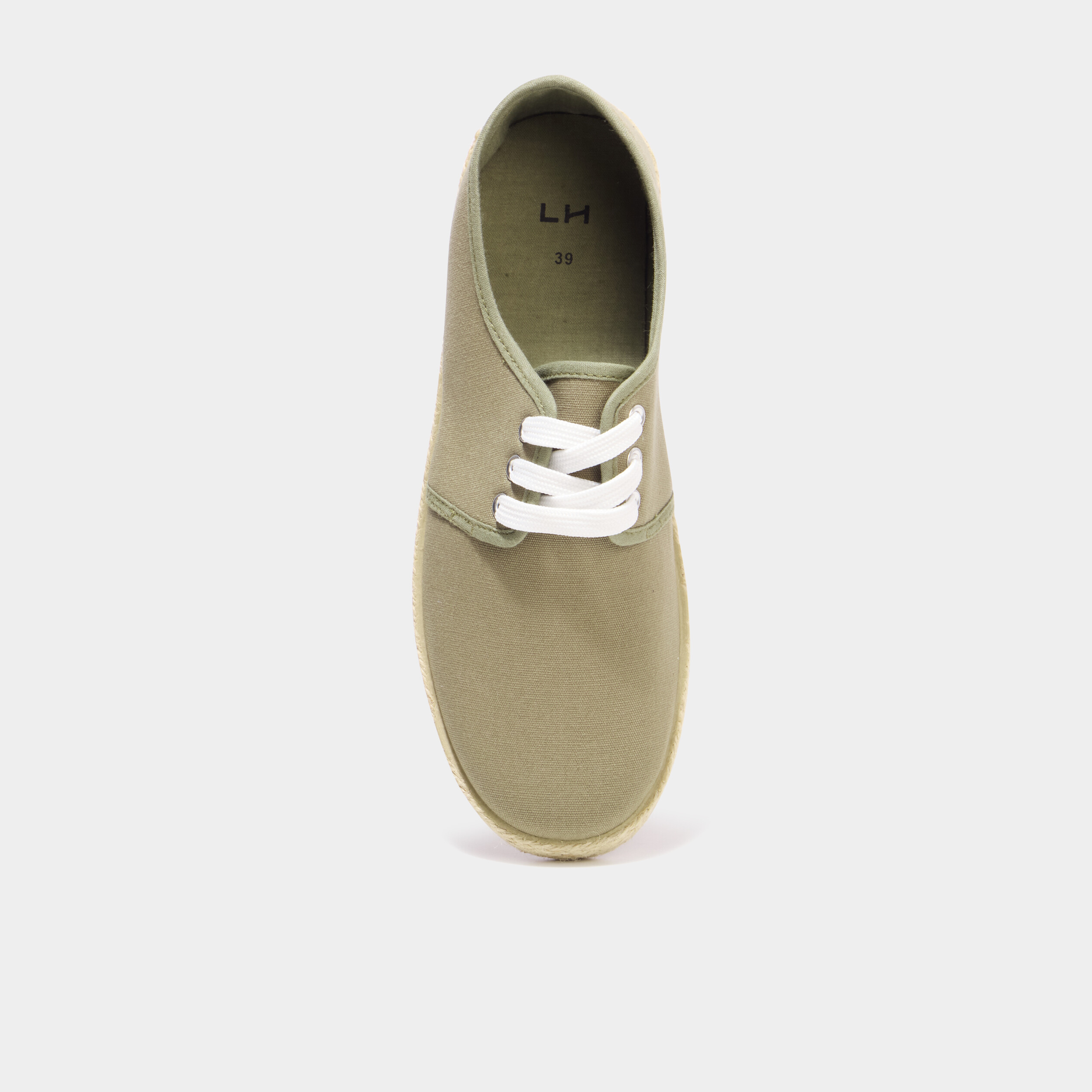 Derbies en toile &agrave; lacets vert kaki femme