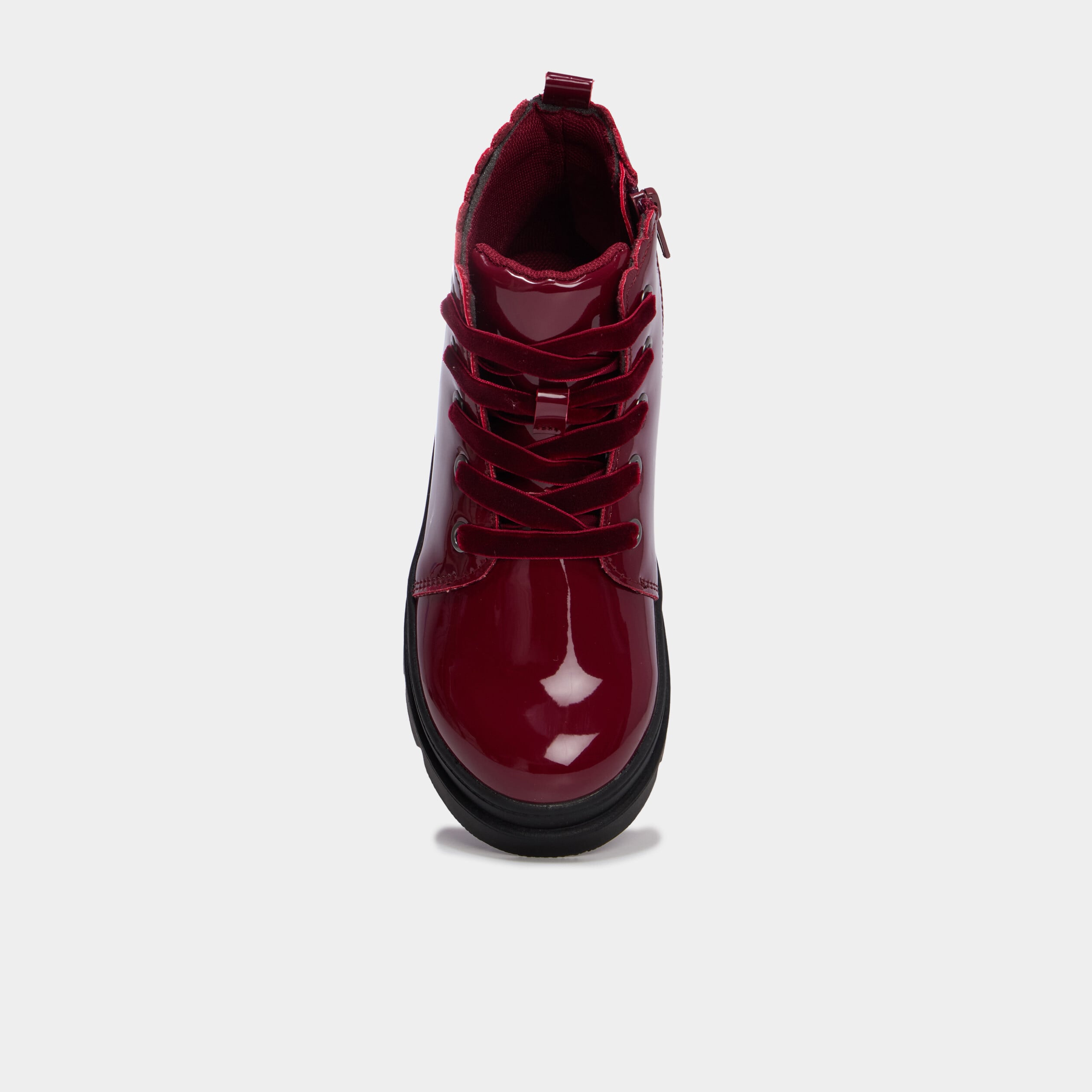 Boots crant&eacute;es vernies bordeaux fille