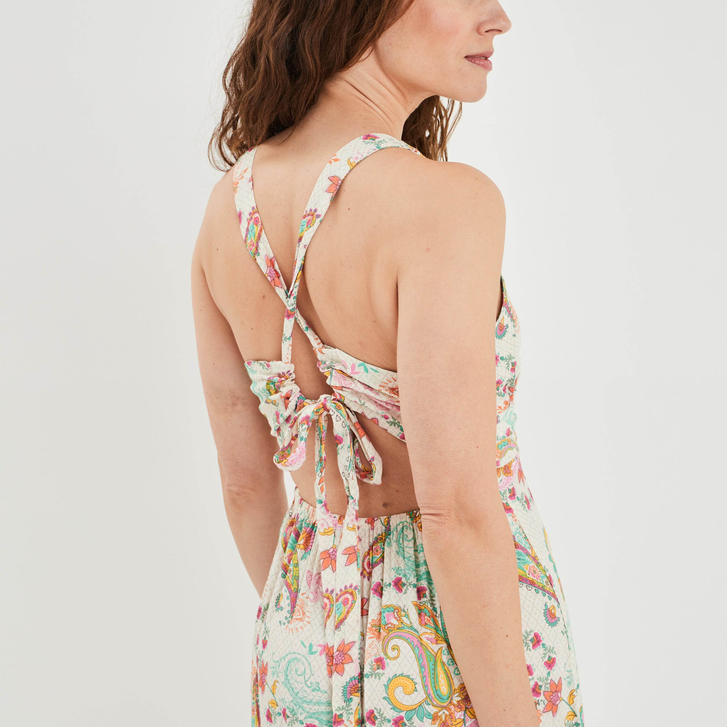 robe longue col en v bijou ecru femme Robe longue col en V bijou ecru femme