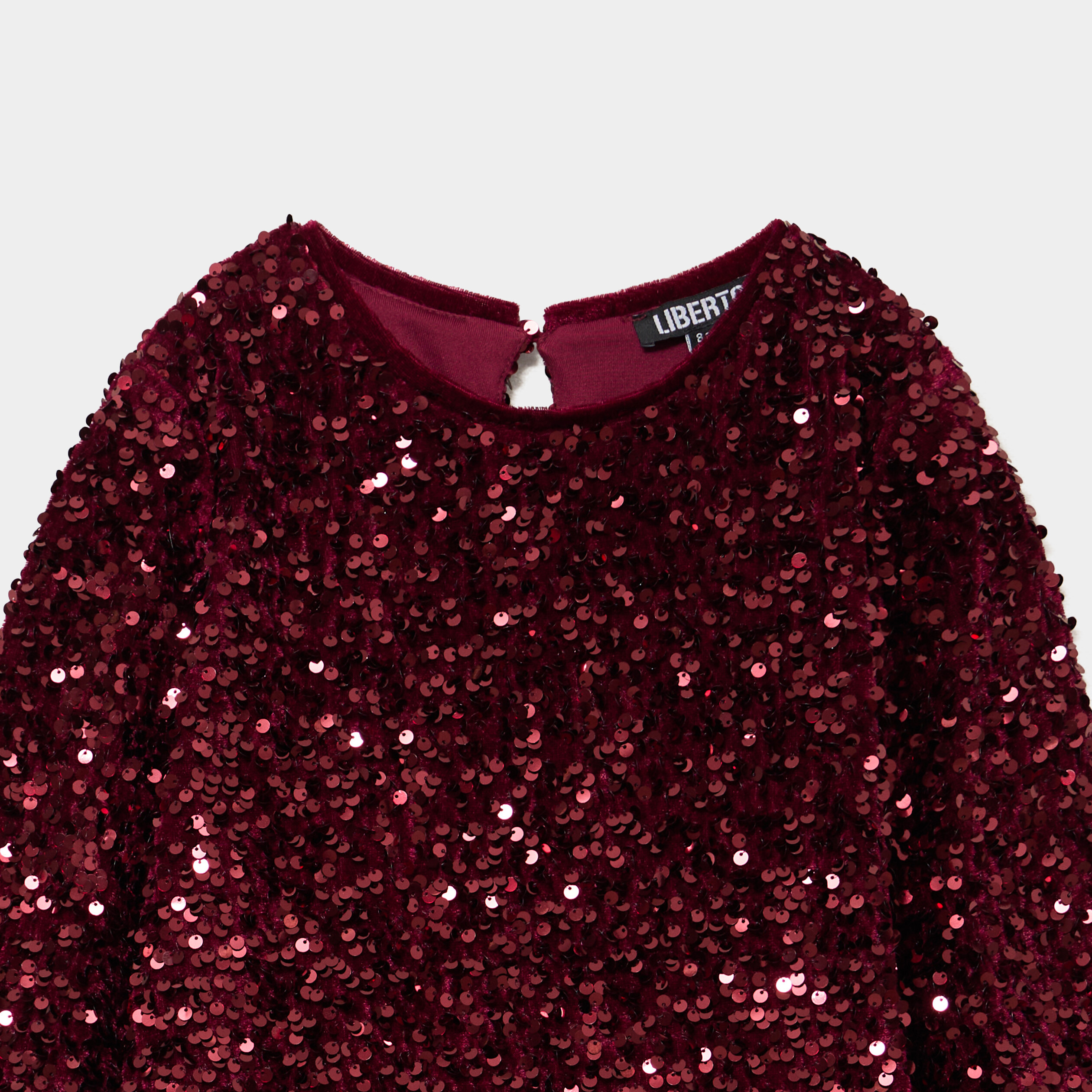 Robe courte &agrave; sequins manches longues bordeaux fille