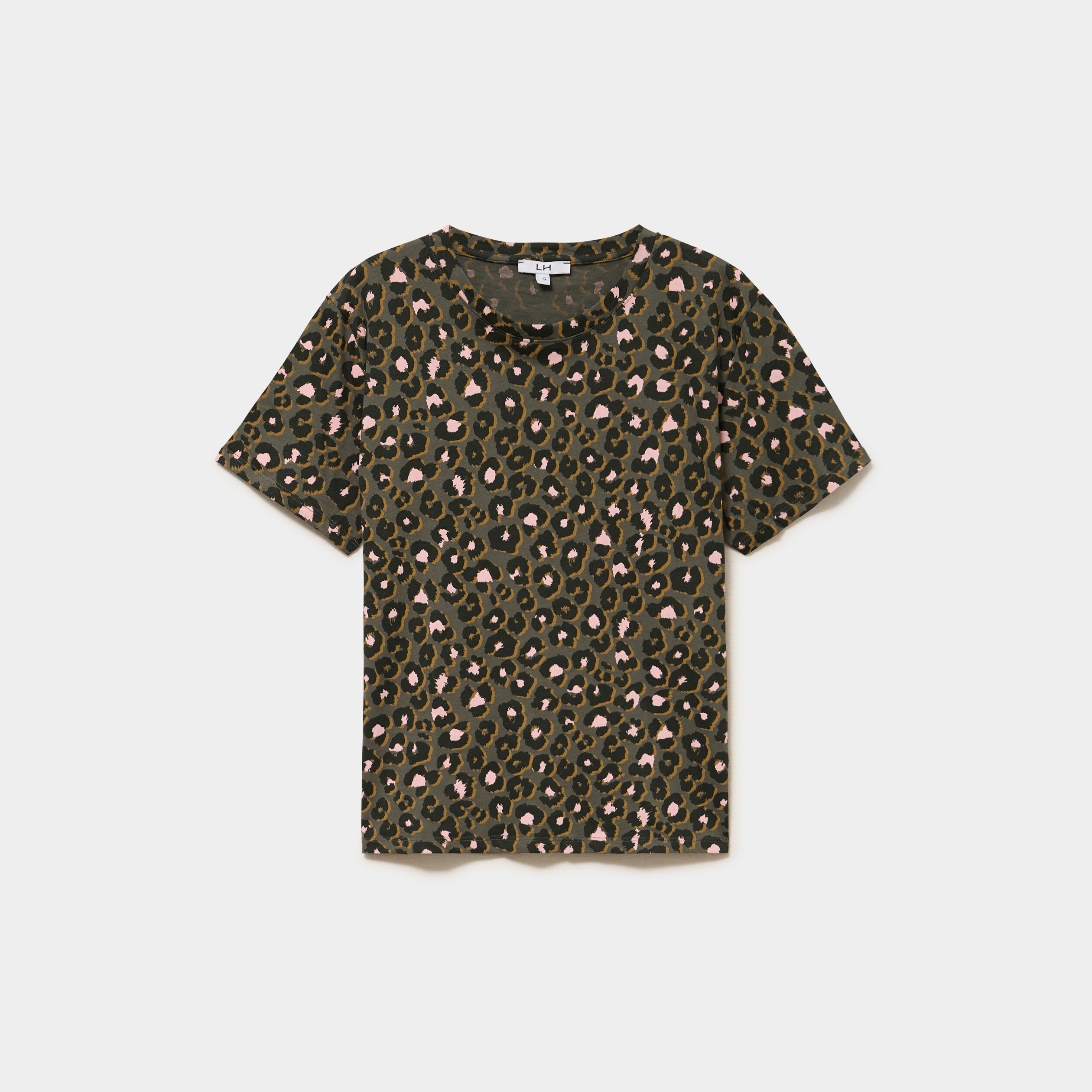 T-shirt coton col rond manches courtes vert kaki femme