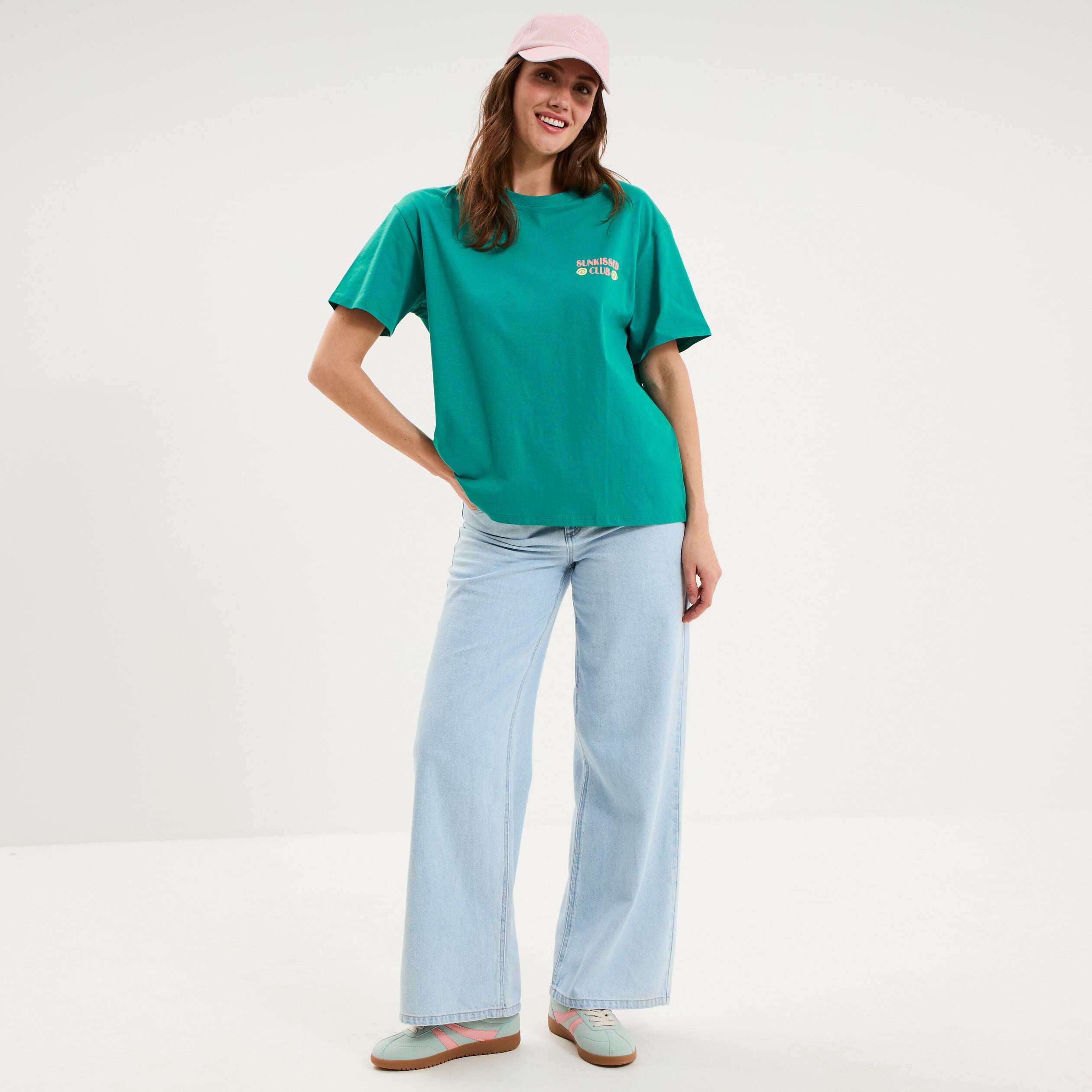 T-shirt droit manches courtes coton vert menthe femme