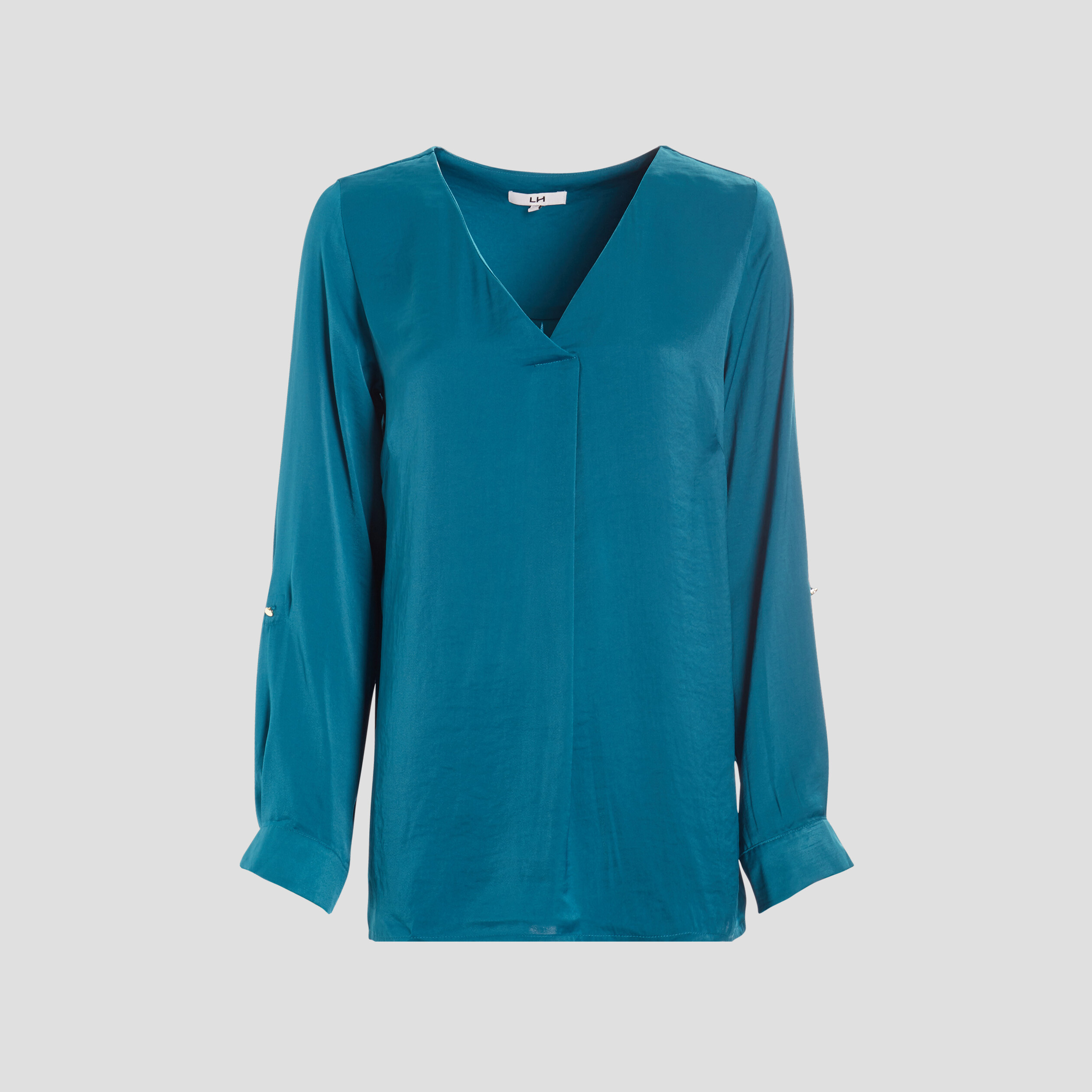 blouse a revers manches 34 bleu canard femme Blouse à revers manches 3/4 bleu canard femme