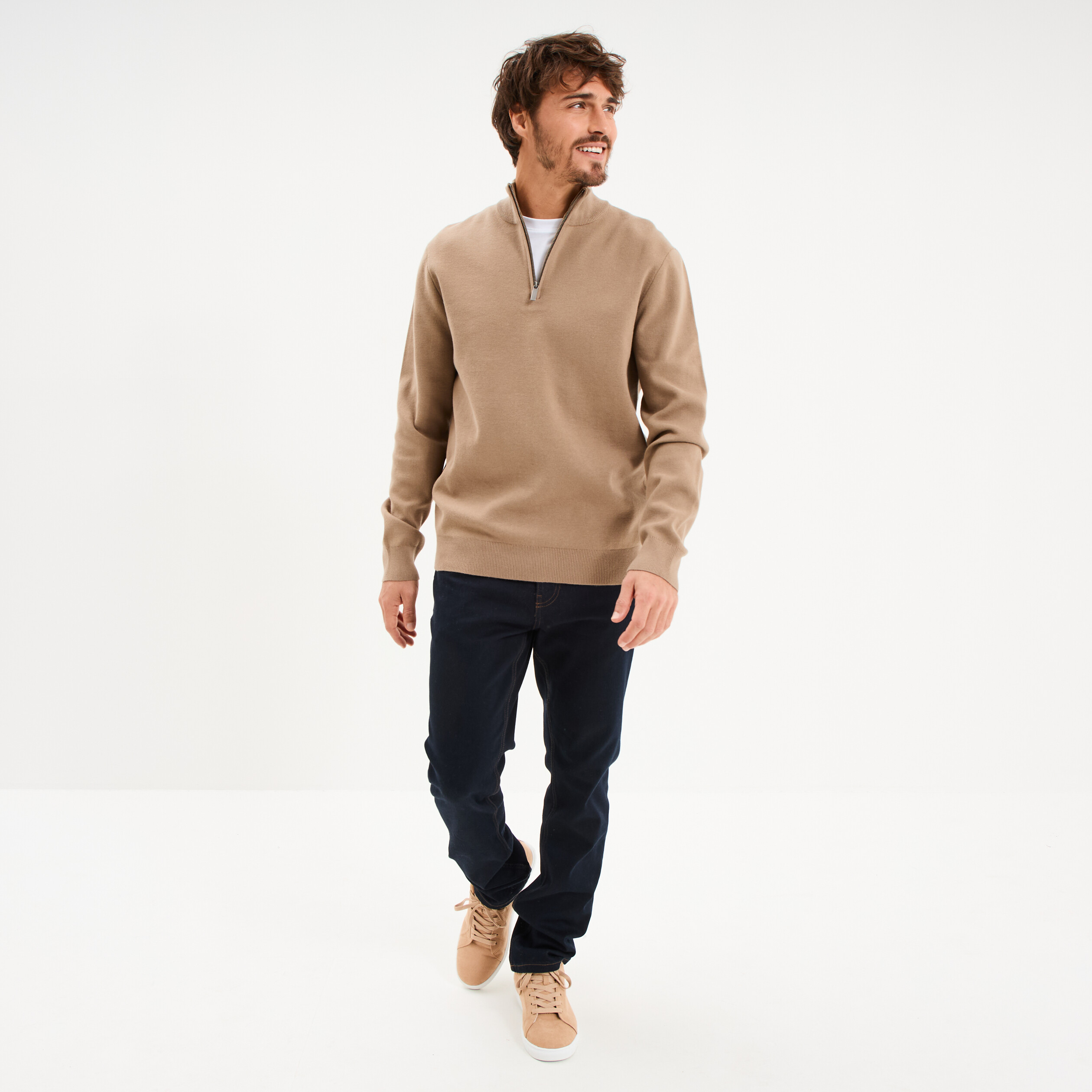 Pull camionneur manches longues taupe homme