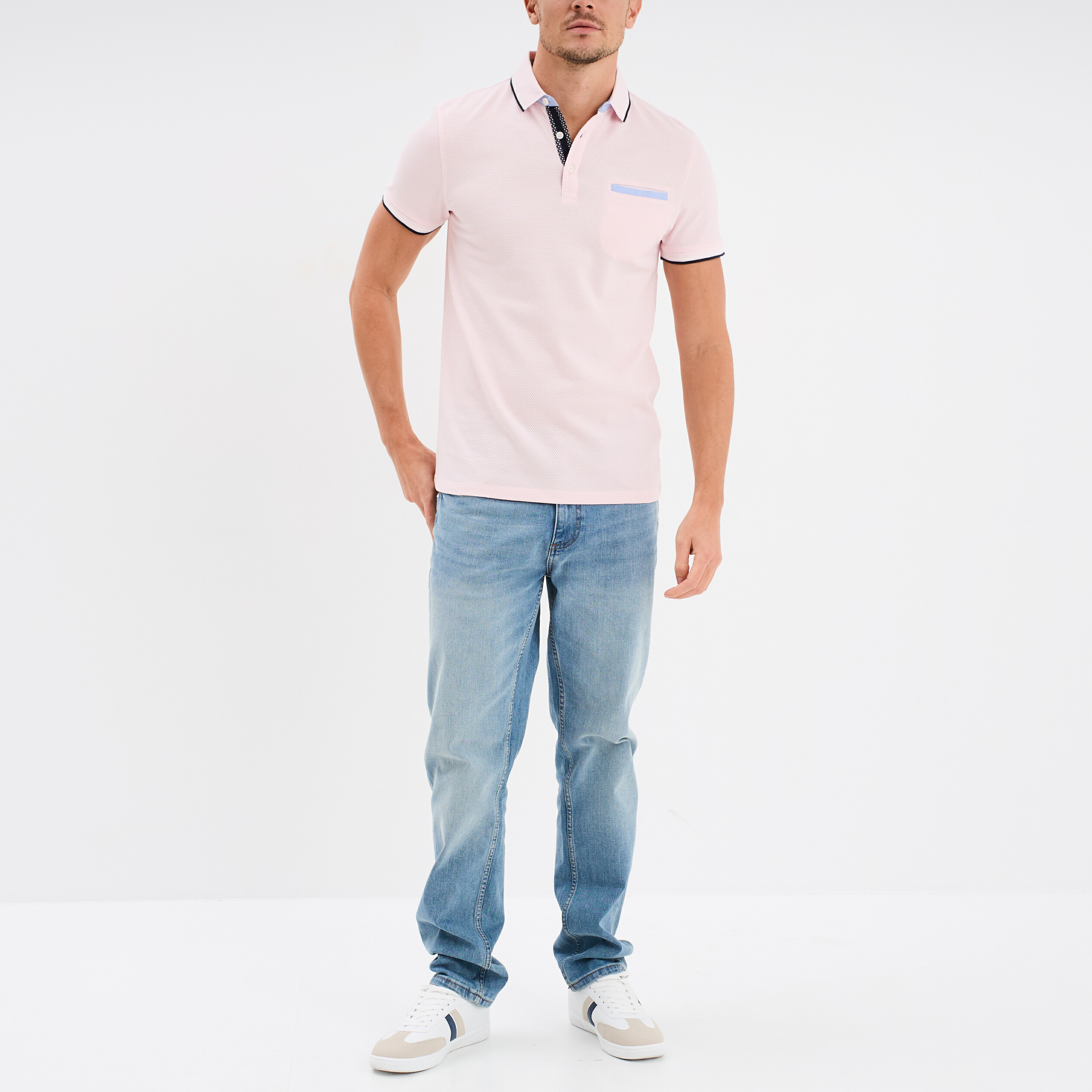 Polo piqu&eacute; manches courtes coton rose homme