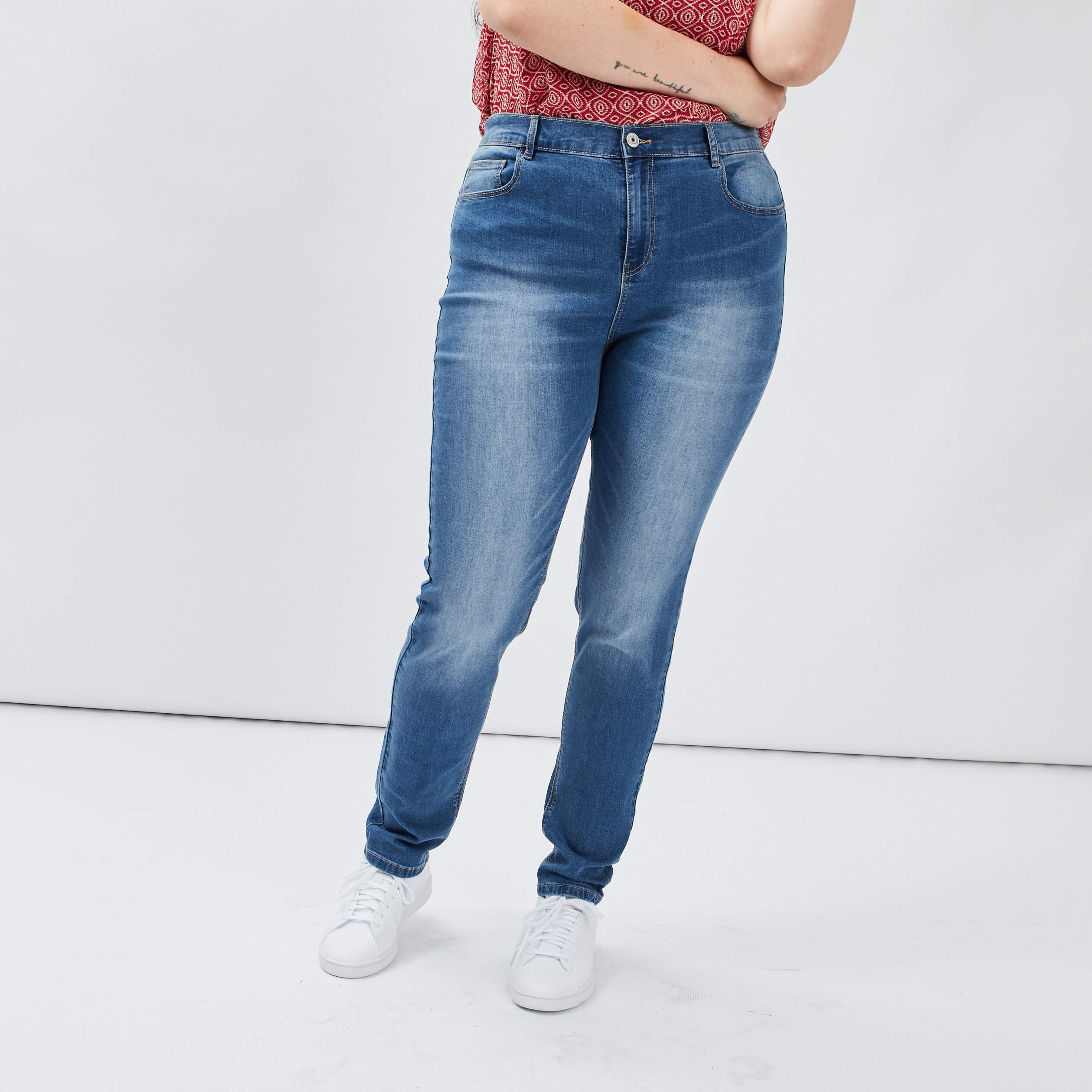 Jean skinny taille ajustable denim stone femme grande taille