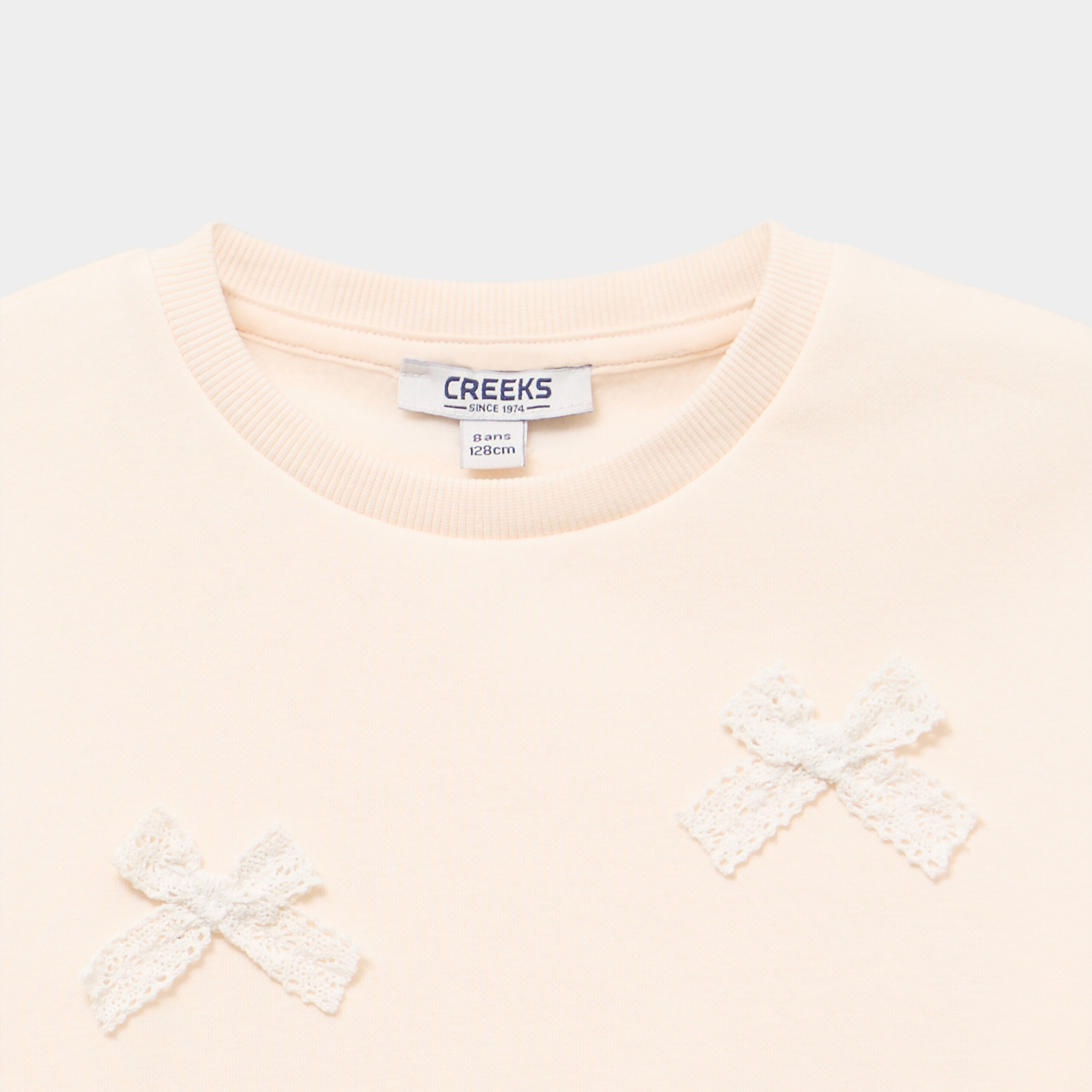 Sweat oversize avec noeuds macram&eacute; ivoire fille