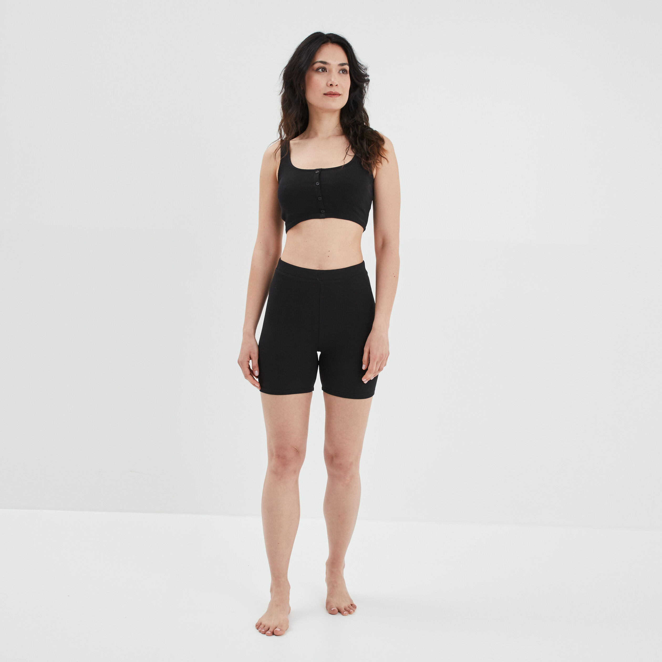 Short cycliste cotele sans couture noir femme