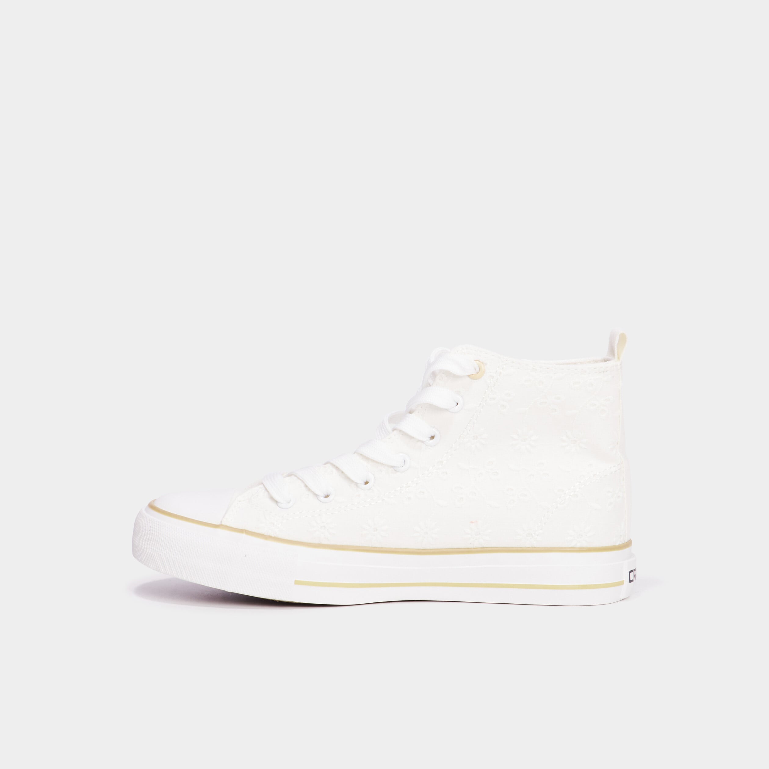 Tennis montantes &agrave; lacets en toile ivoire femme