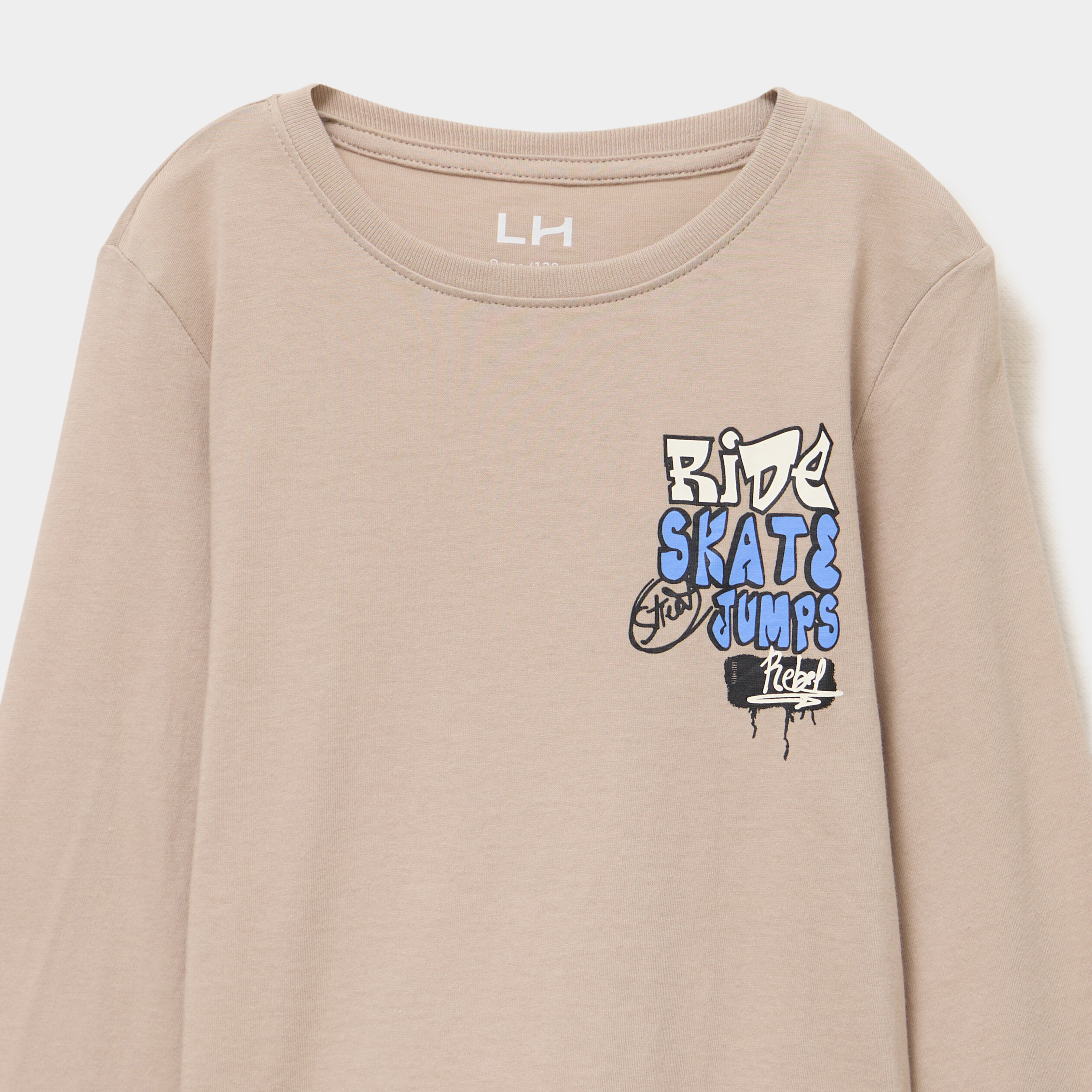 T-shirt manches longues col rond coton gris fonc&eacute; gar&ccedil;on