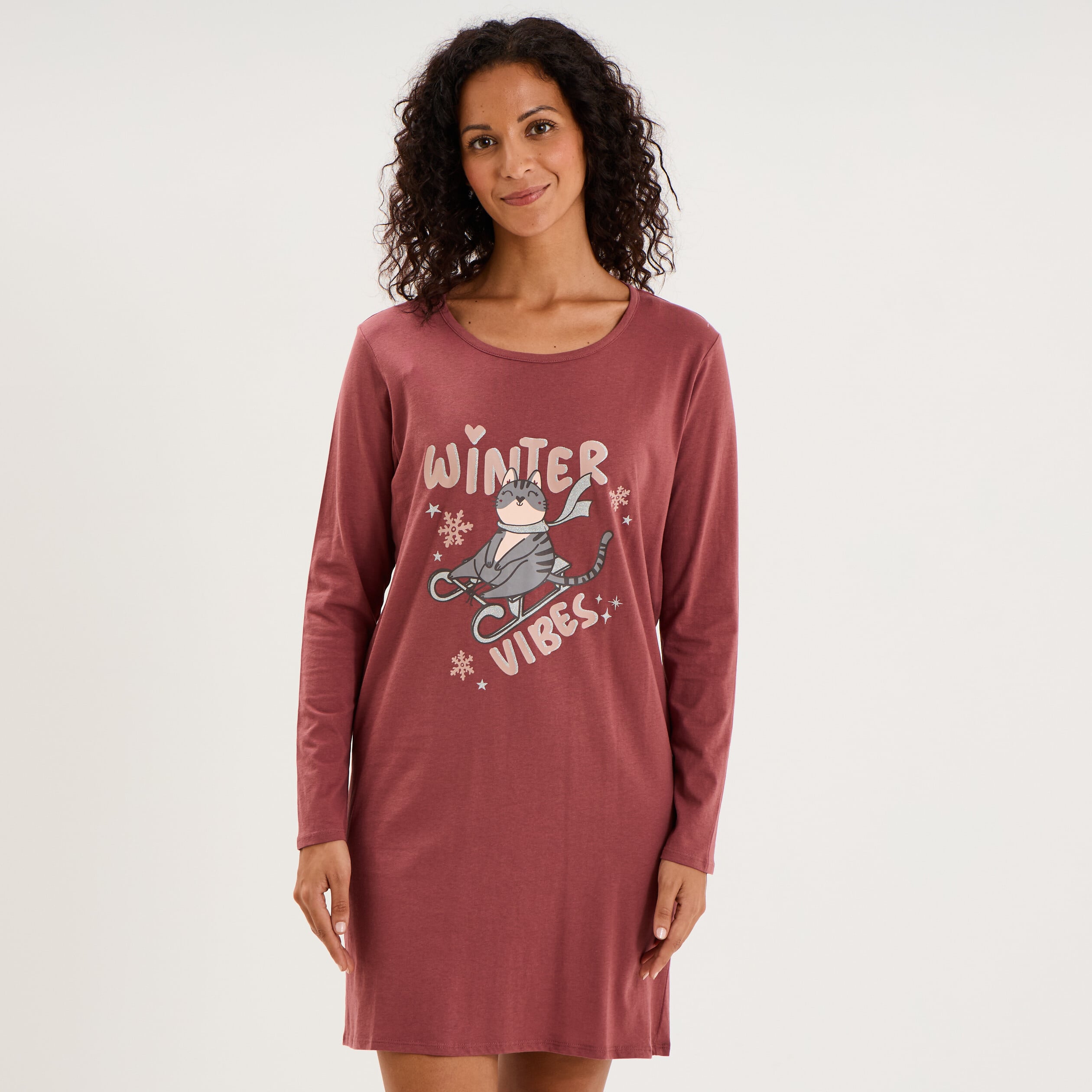 Chemise de nuit courte coton rose framboise femme