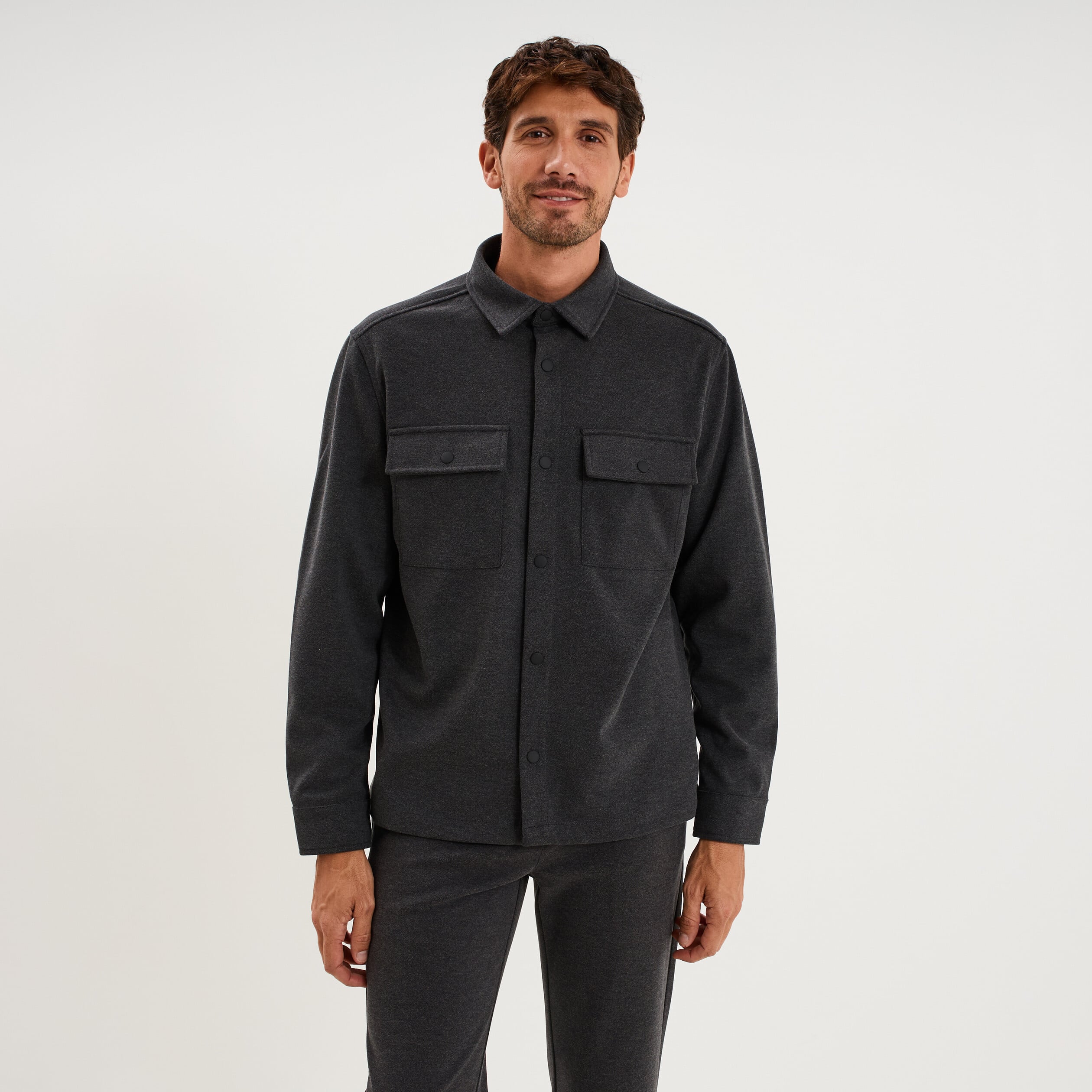 Surchemise 2 poches gris fonc&eacute; homme
