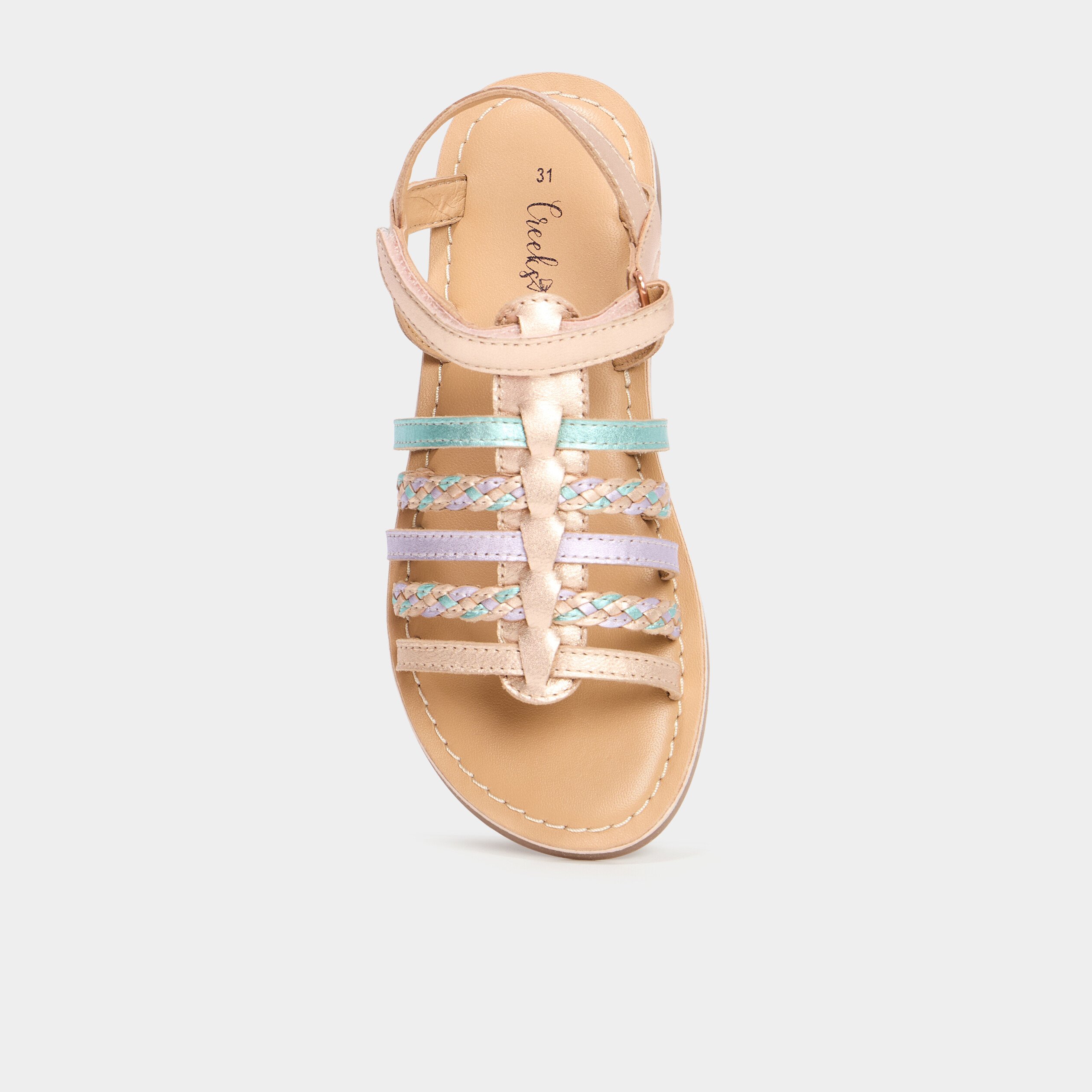 sandales brides tressees en cuir multicolore fille Sandales brides tressées en cuir multicolore fille