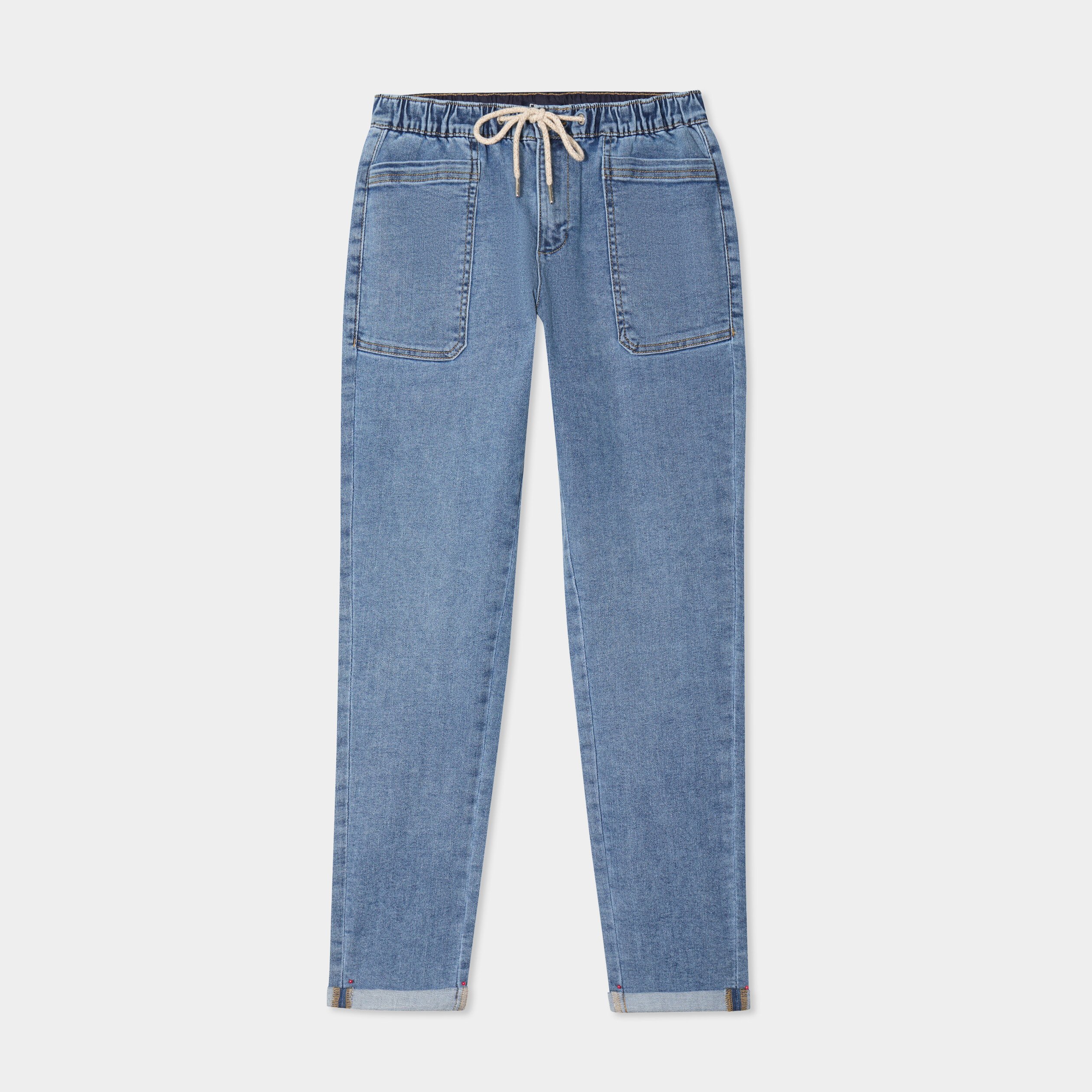 jeans droit taille elastiquee denim stone femme Jeans droit taille élastiquée denim stone femme