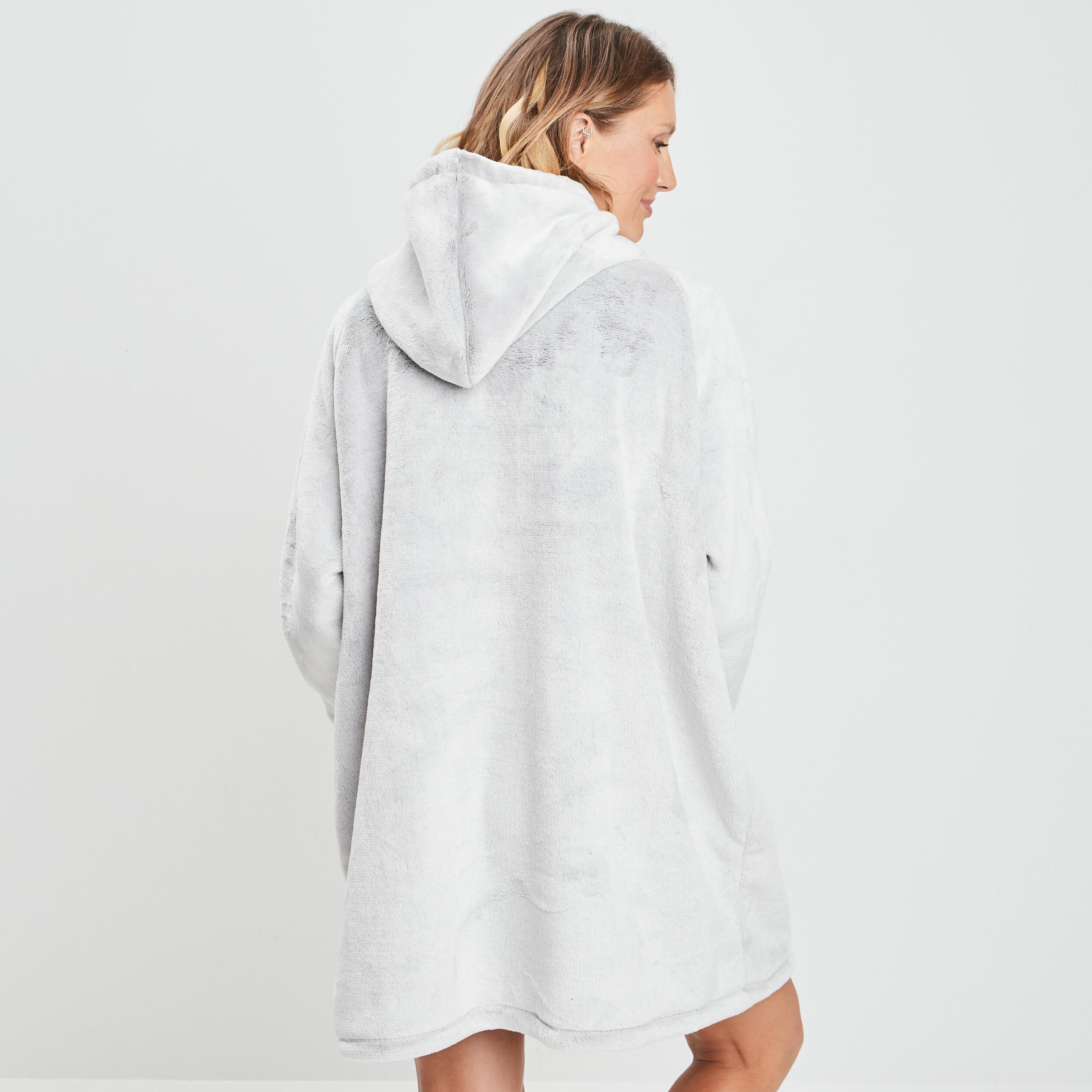 Poncho plaid à capuche taupe femme