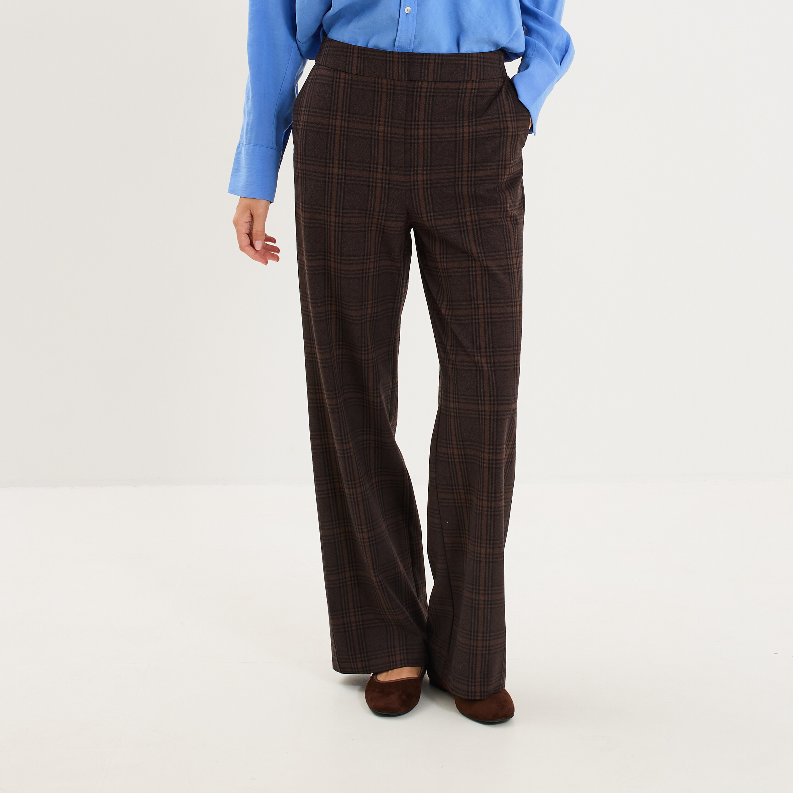 Pantalon large taille mi-haute city marron chocolat femme