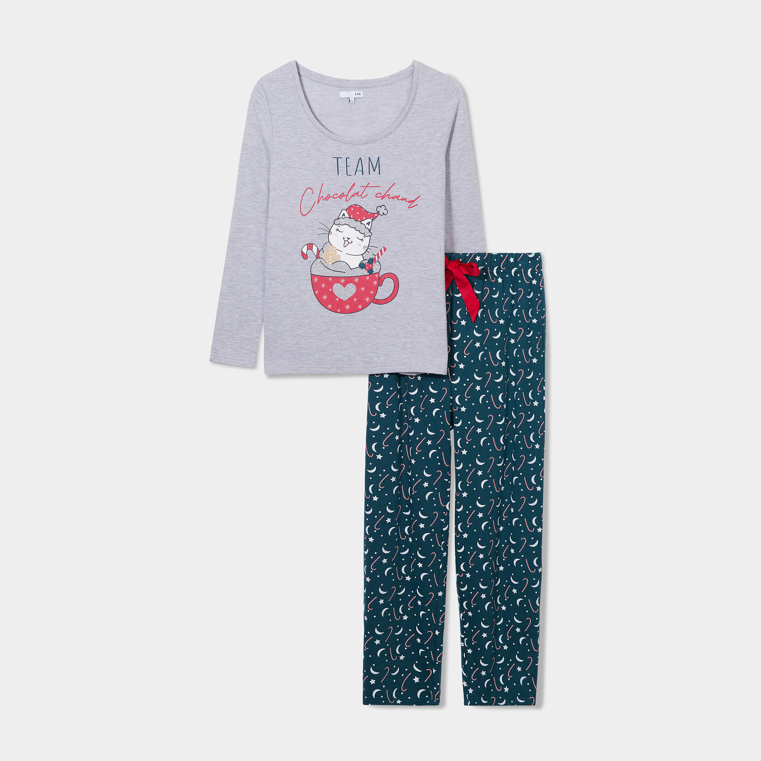 Ensemble pyjama pantalon 2 pièces gris clair femme