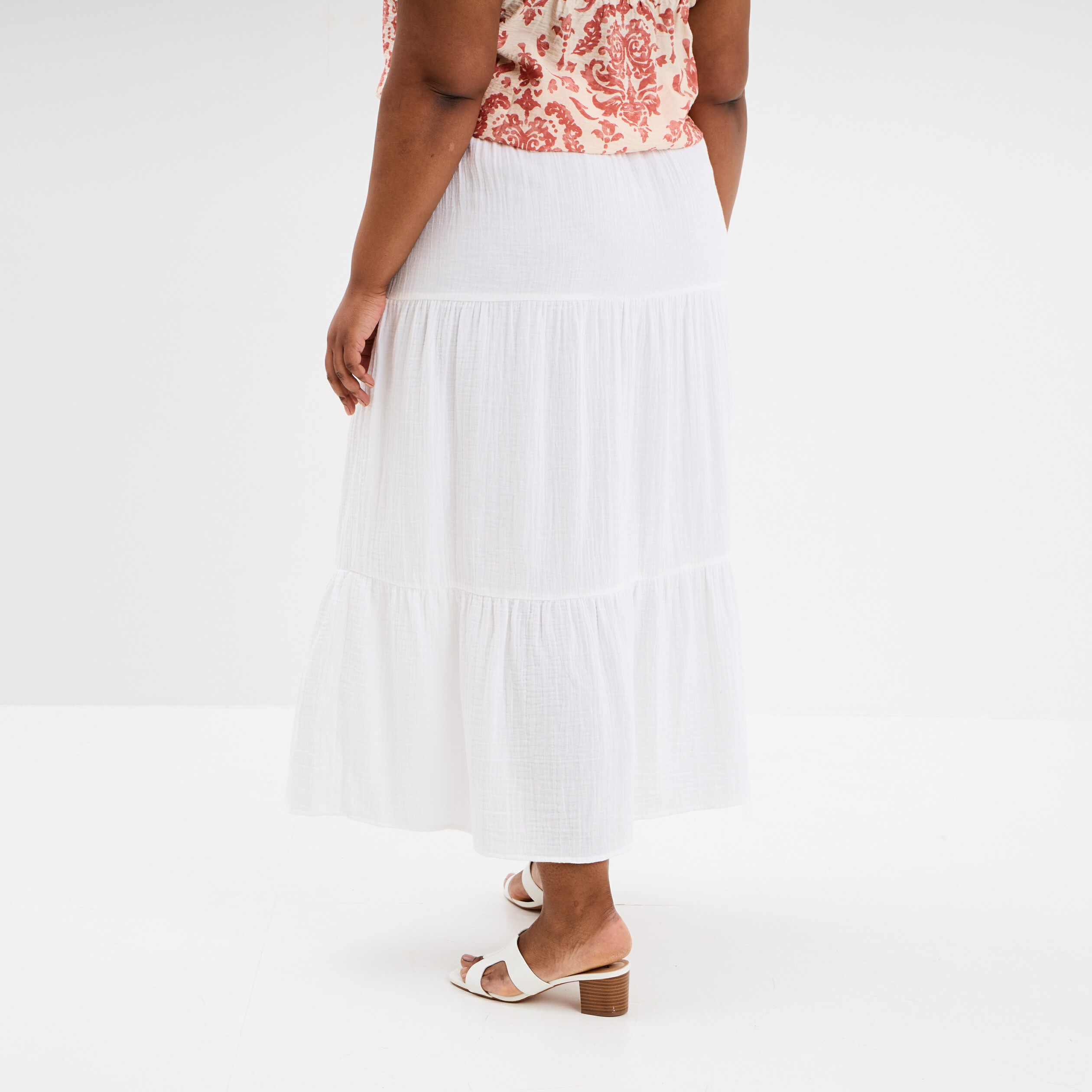 jupe longue evasee gaze de coton blanc femmegt Jupe longue évasée gaze de coton blanc femme grande taille