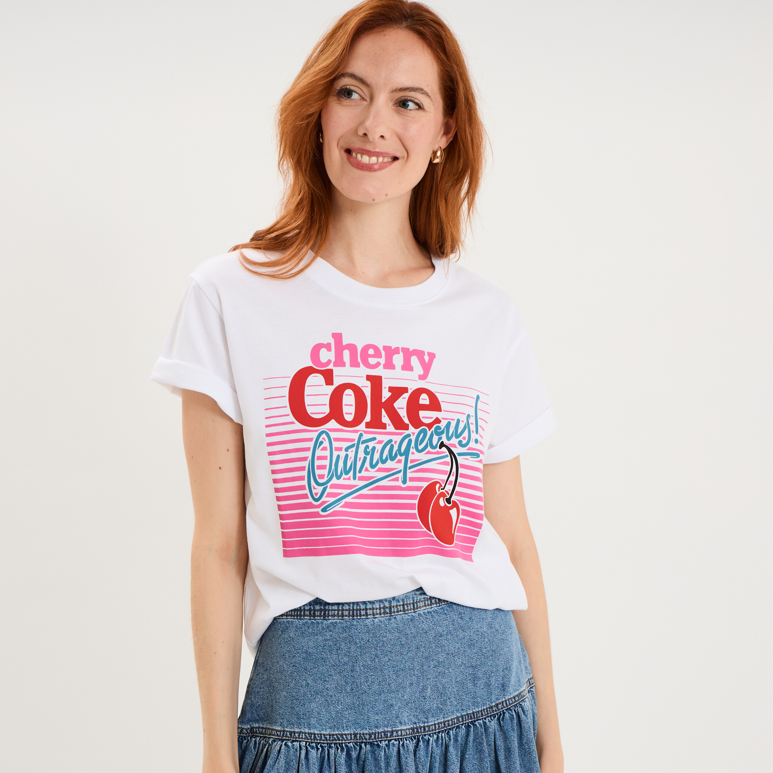 T-shirt manches courtes coton Coca Cola blanc femme