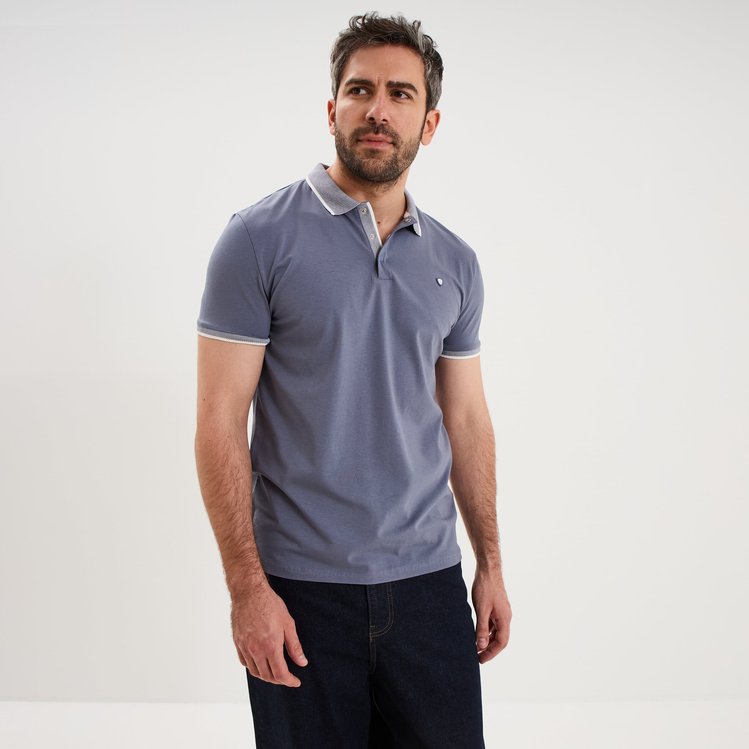 Polo slim manches courtes stretch bleu gris homme
