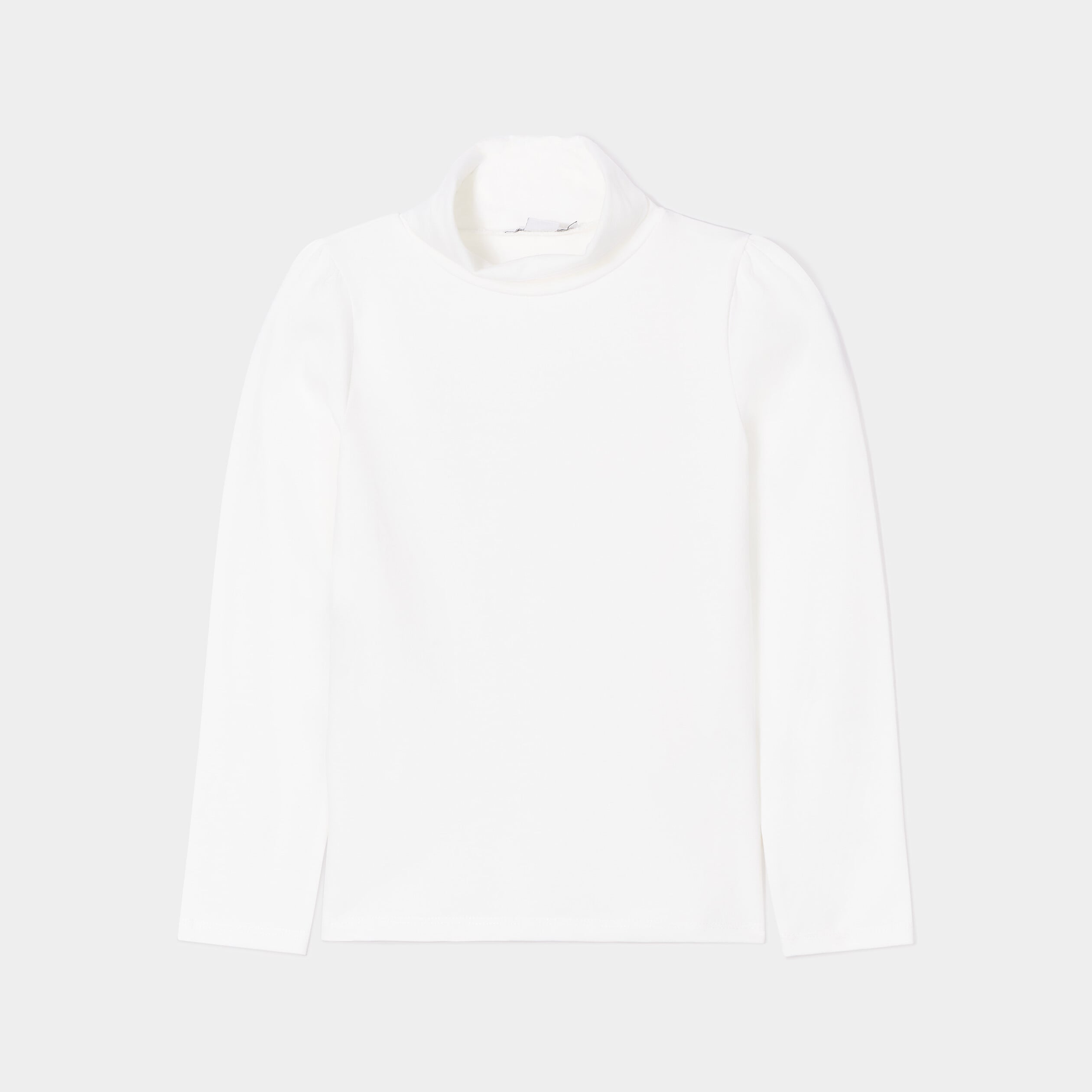 T-shirt col roul&eacute; manches longues coton ecru fille