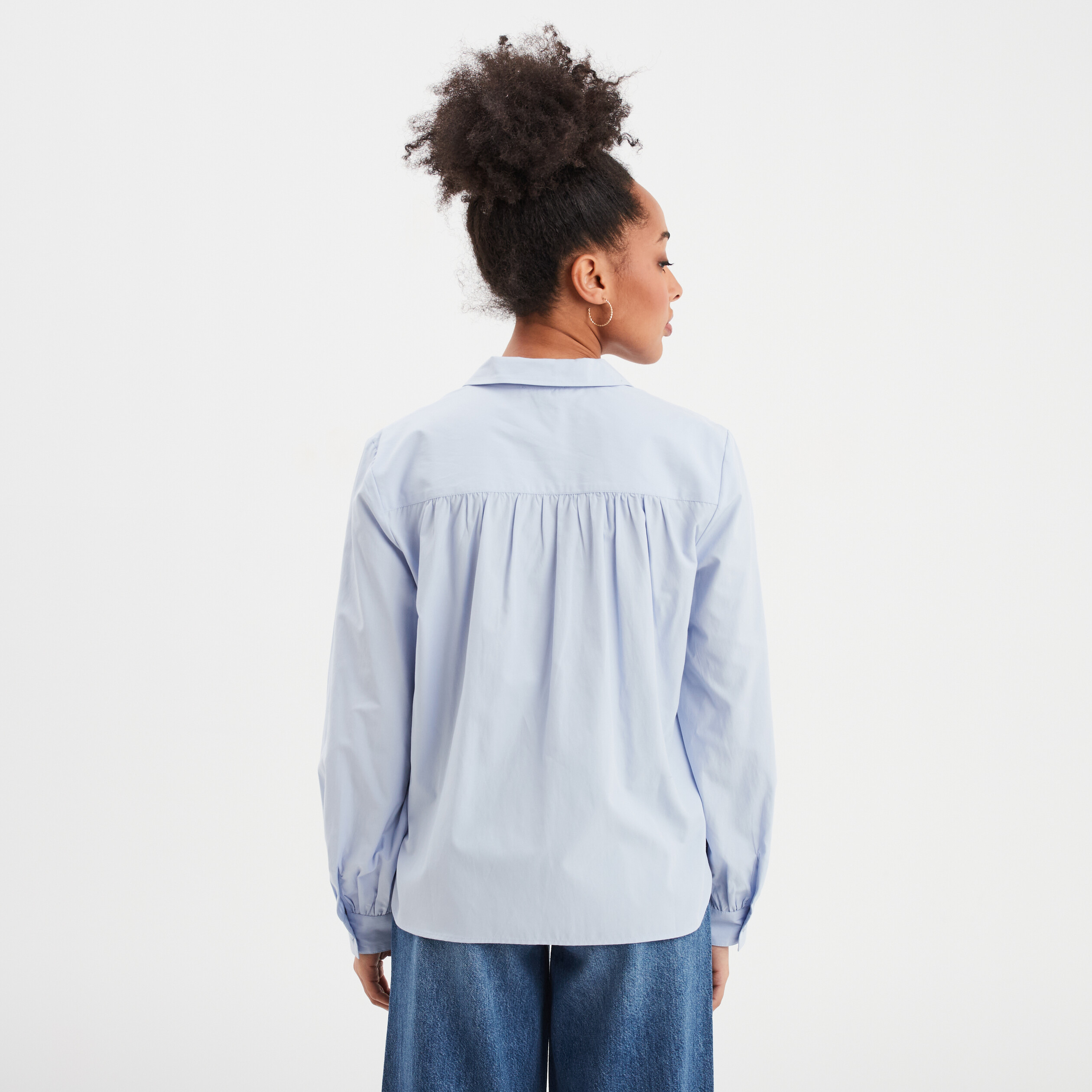 blouse col polo en popeline bleu ciel femme Blouse col polo en popeline bleu ciel femme