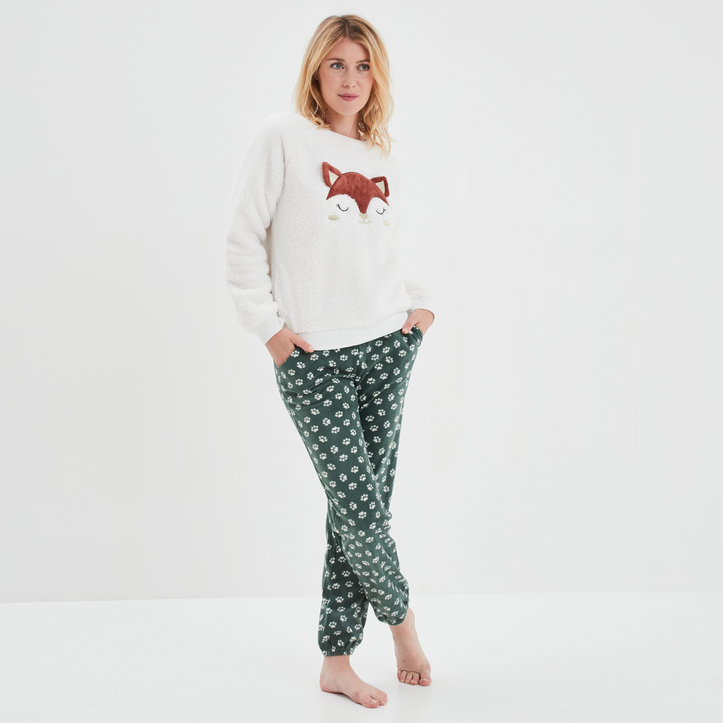 Ensemble pyjama pantalon pilou blanc femme