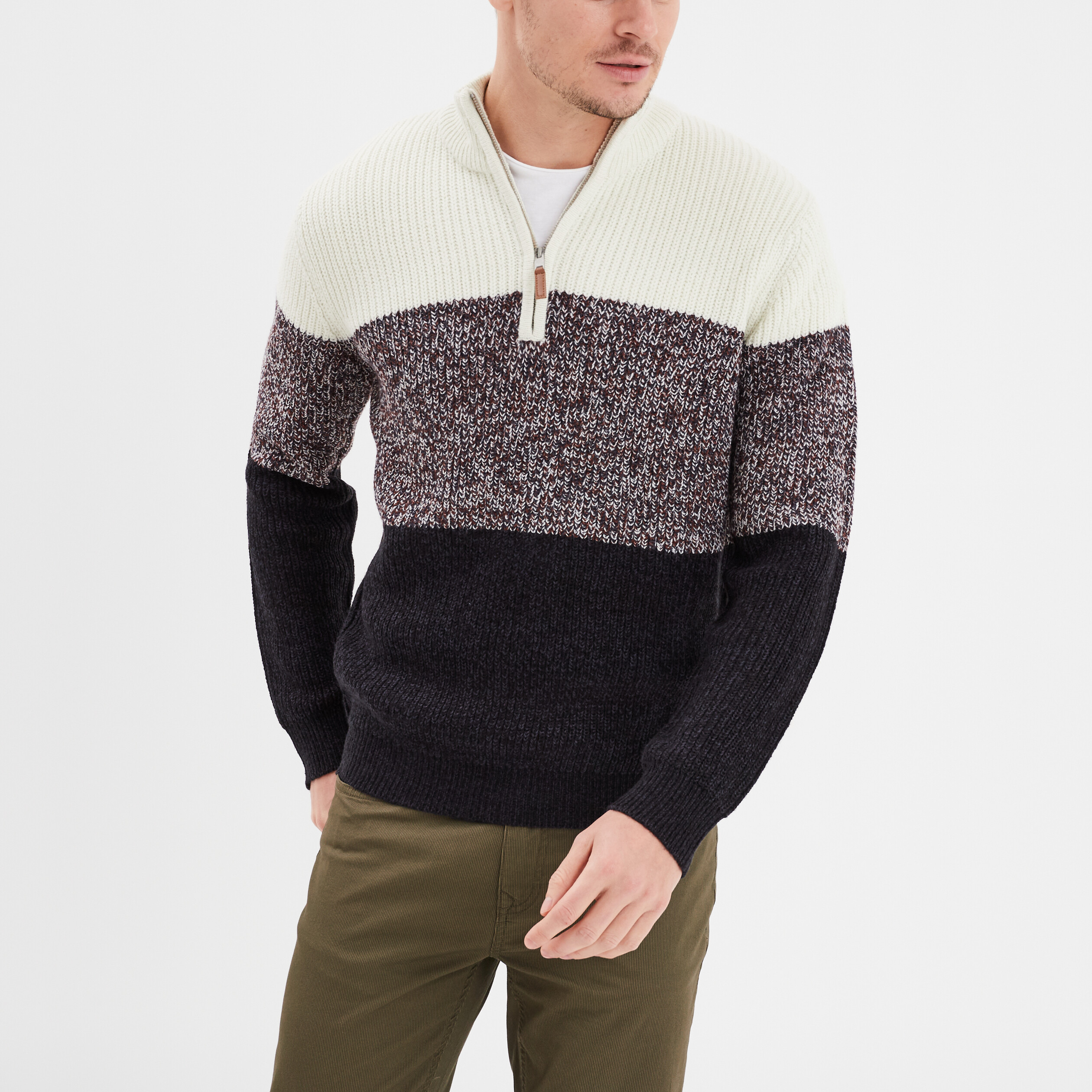 Pull camionneur col zippé bleu foncé homme