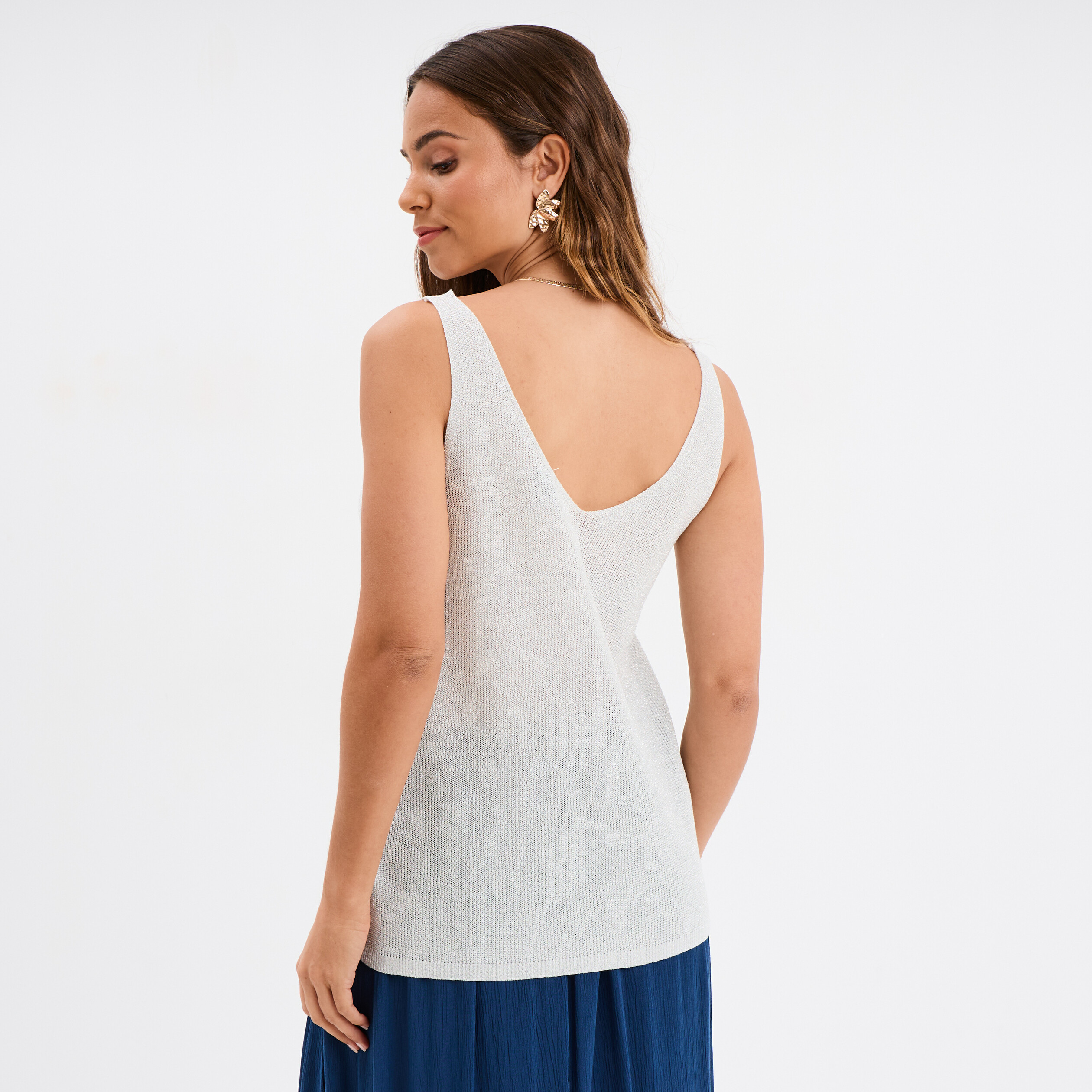 Debardeur Tunique ArgentÃ©e Chemise Blanche Large En Lin Mélangé