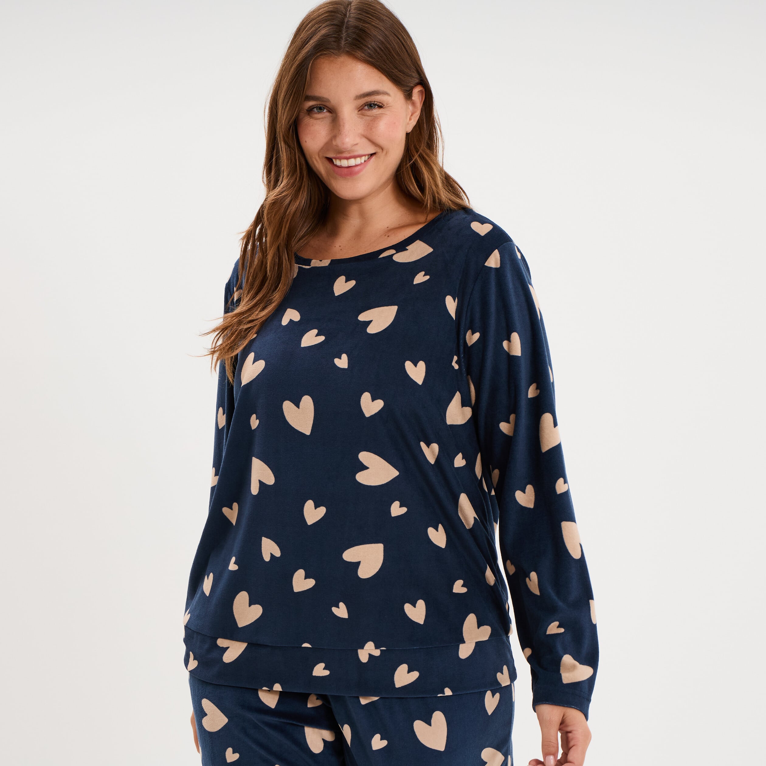 Ensemble velours pyjama t-shirt pantalon bleu gris femme grande taille
