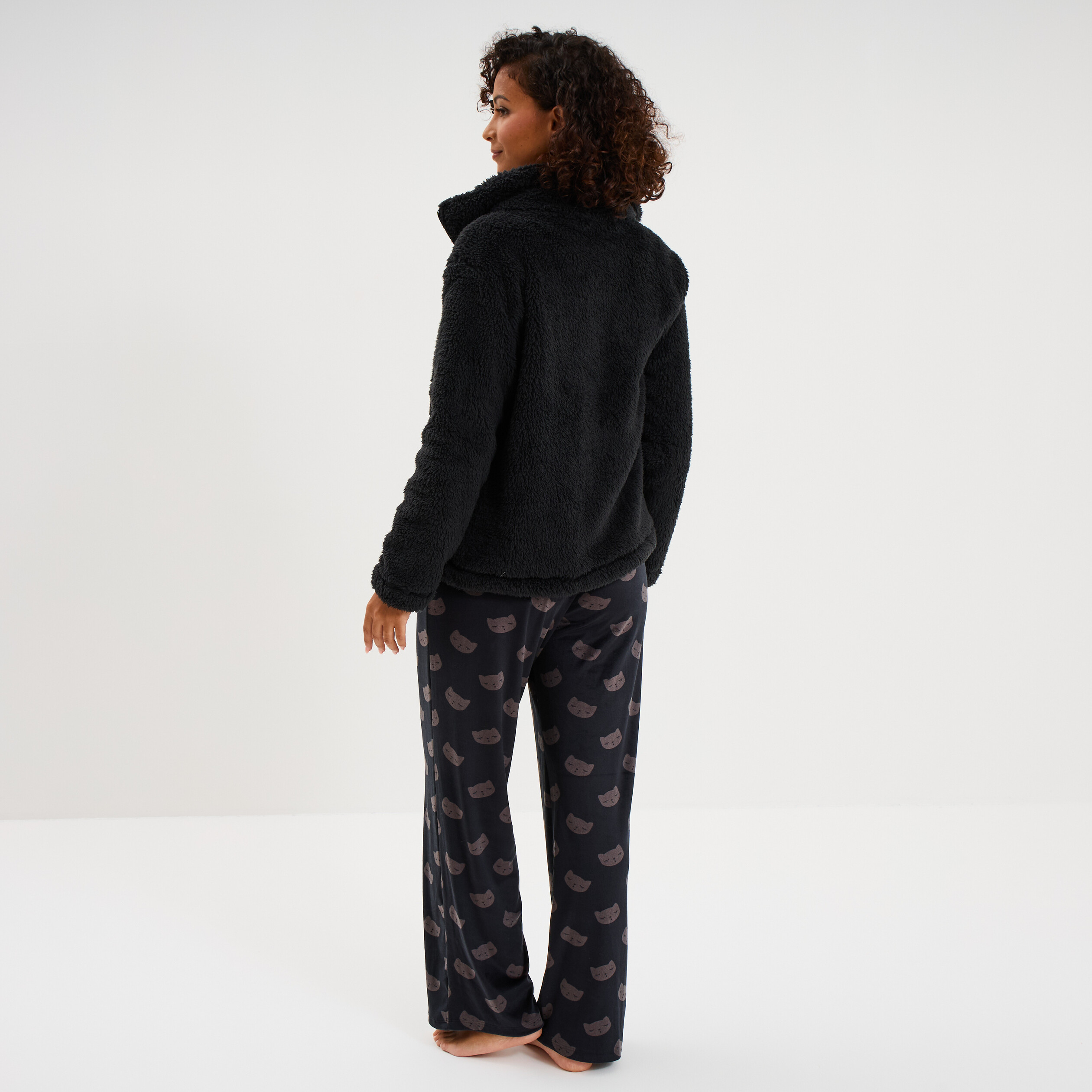 Ensemble pyjama 3 pièces effet polaire noir femme | La Halle