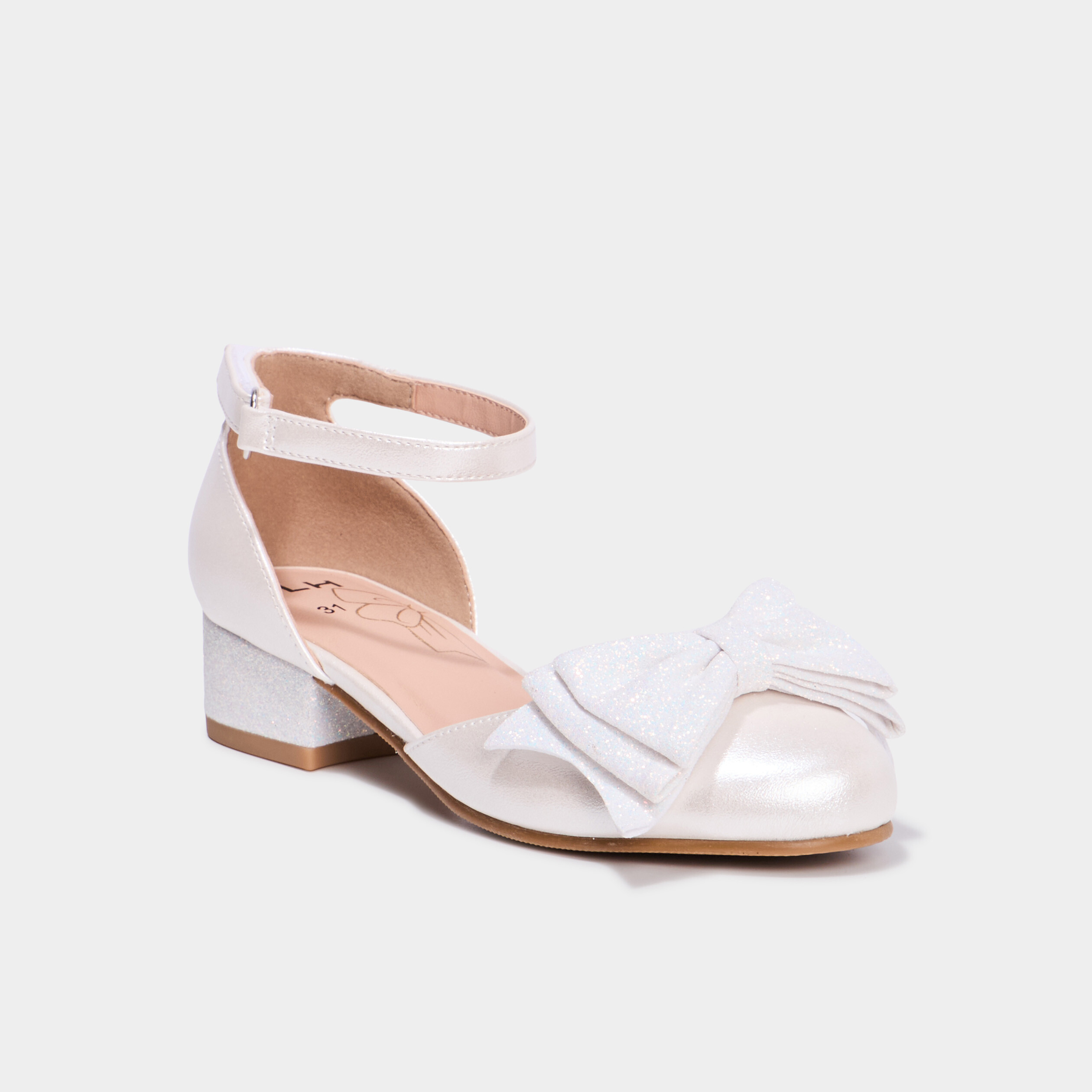 Babies à talons avec noeuds blanc fille