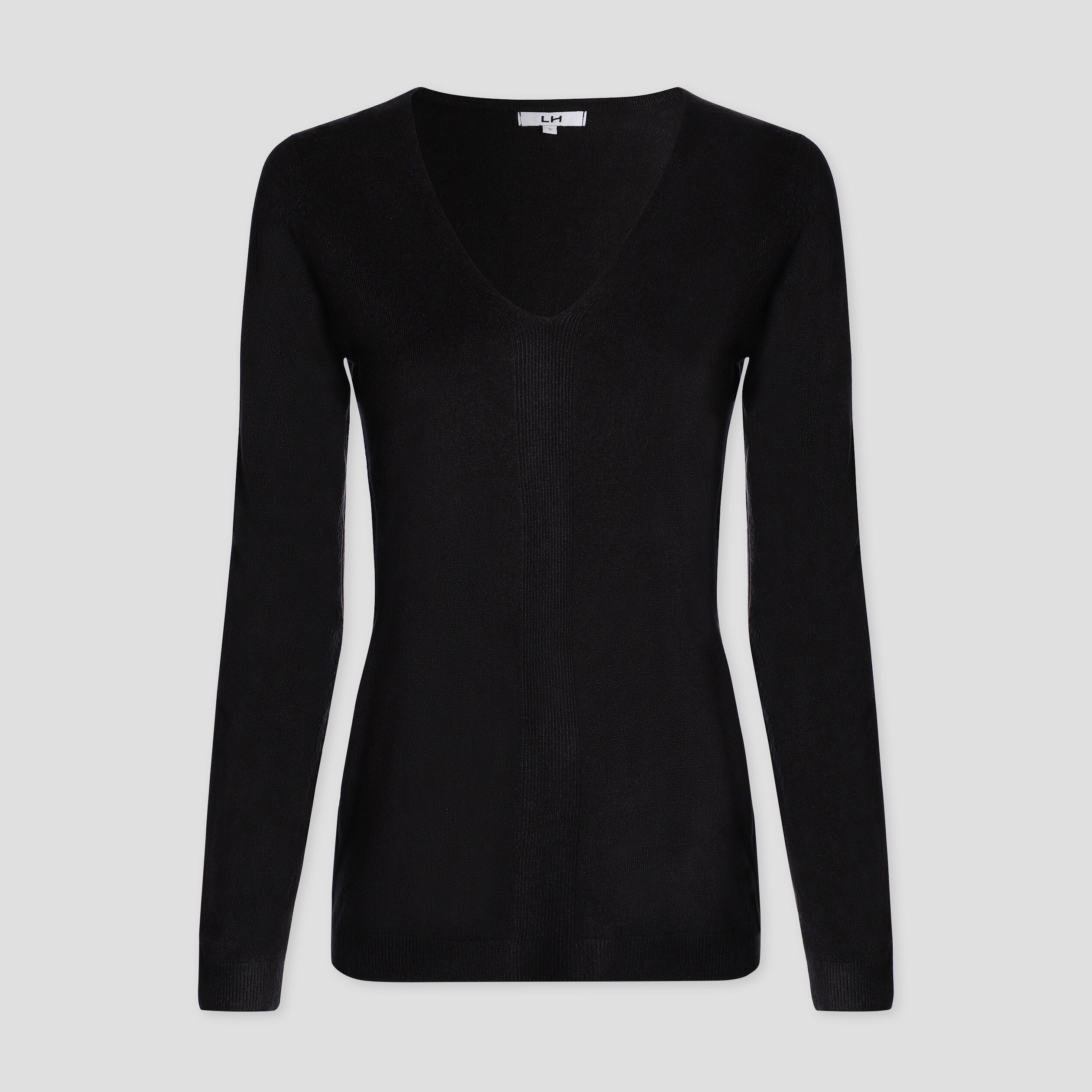 Pull col V manches longues noir femme