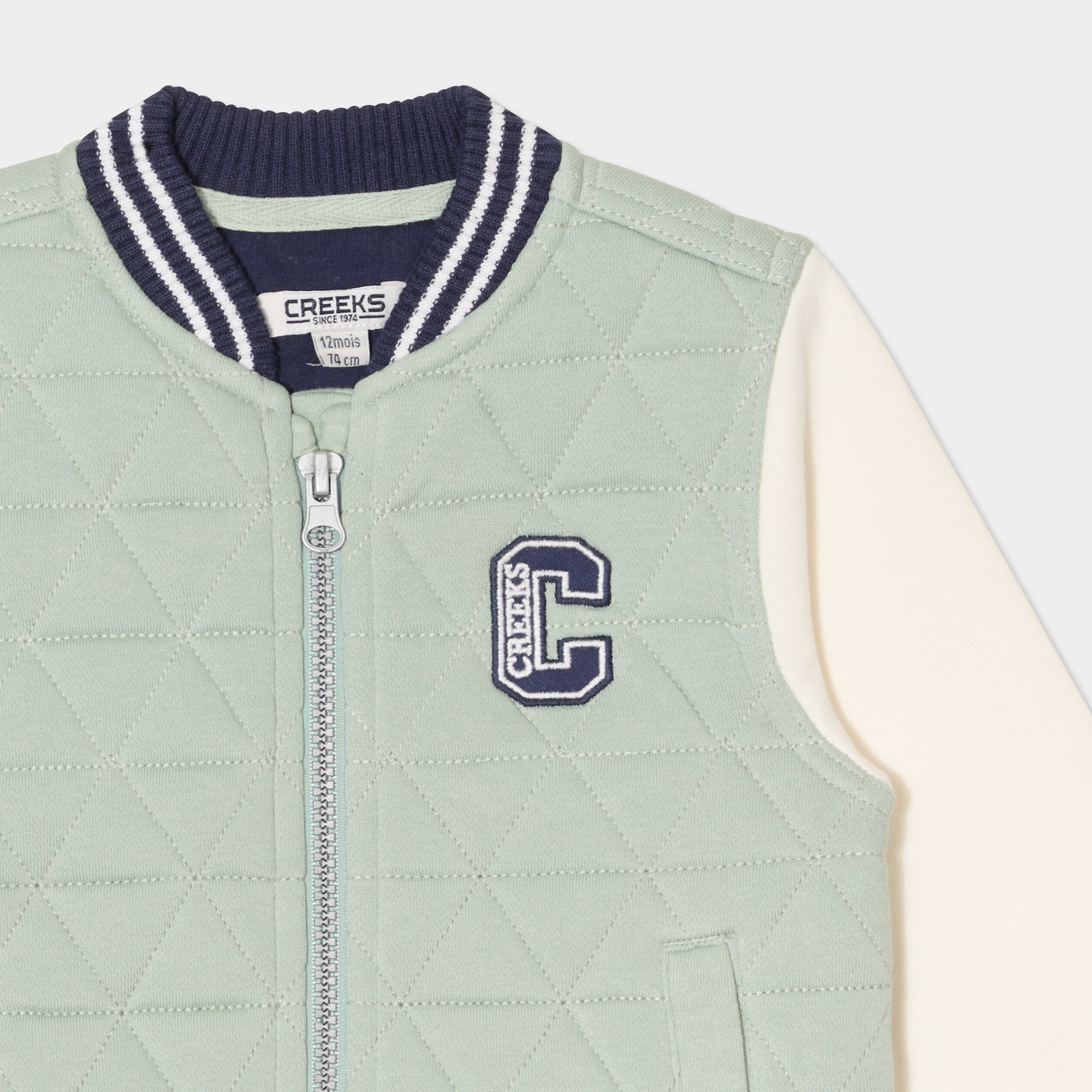 Gilet zipp&eacute; matelass&eacute; col teddy vert pastel b&eacute;b&eacute; gar&ccedil;on