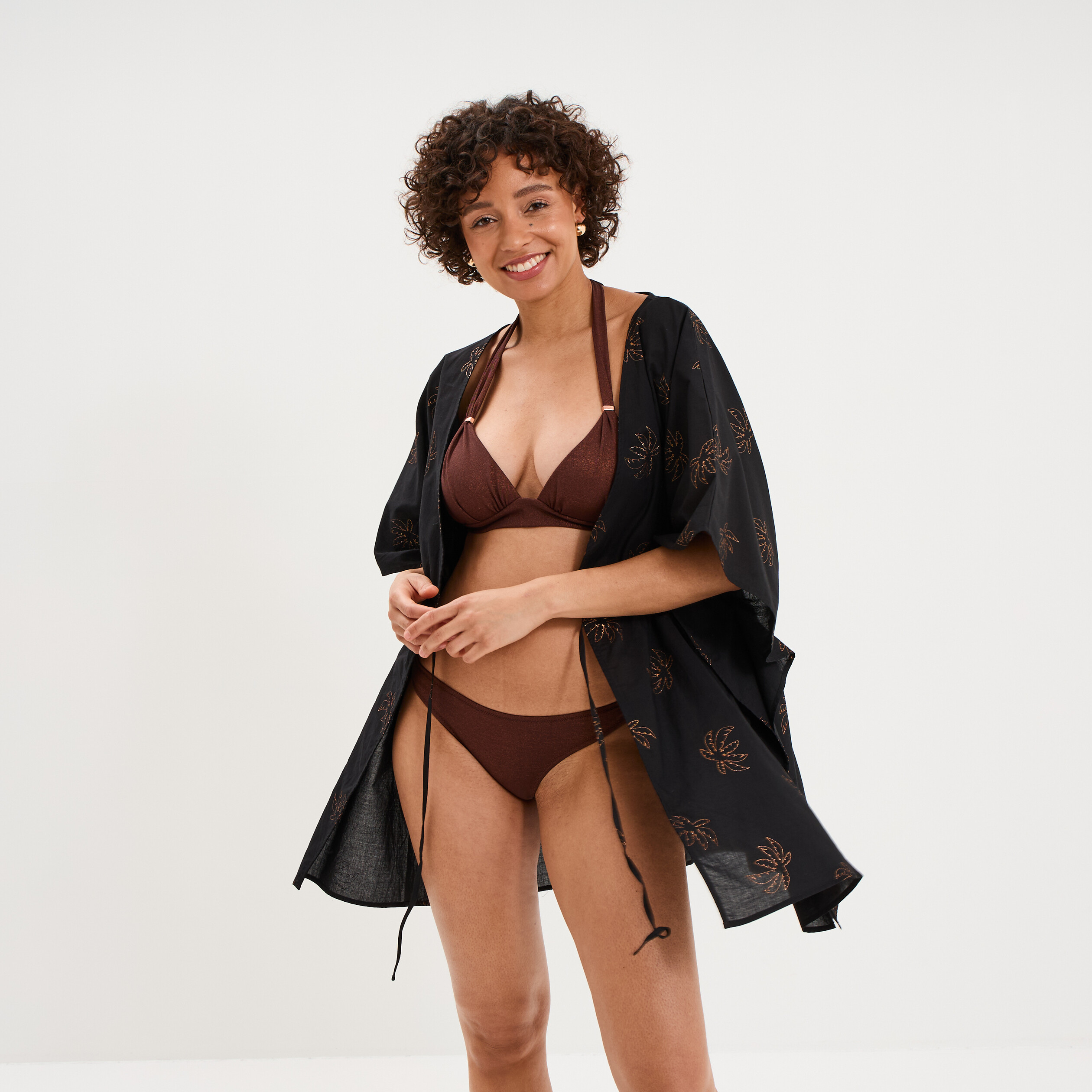 Haut de maillot de bain forme triangle marron femme
