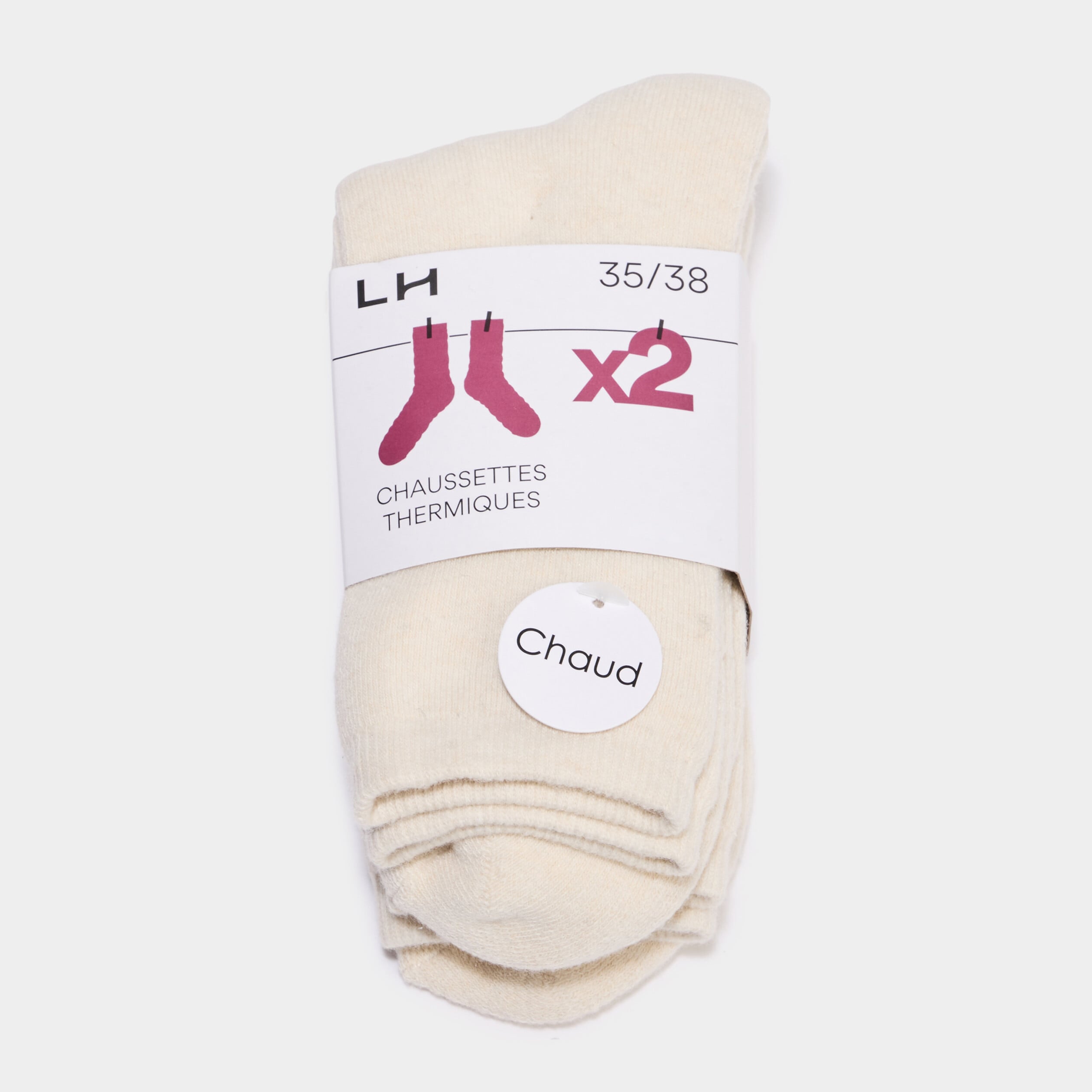 Lot 2 paires chaussettes thermiques ivoire femme