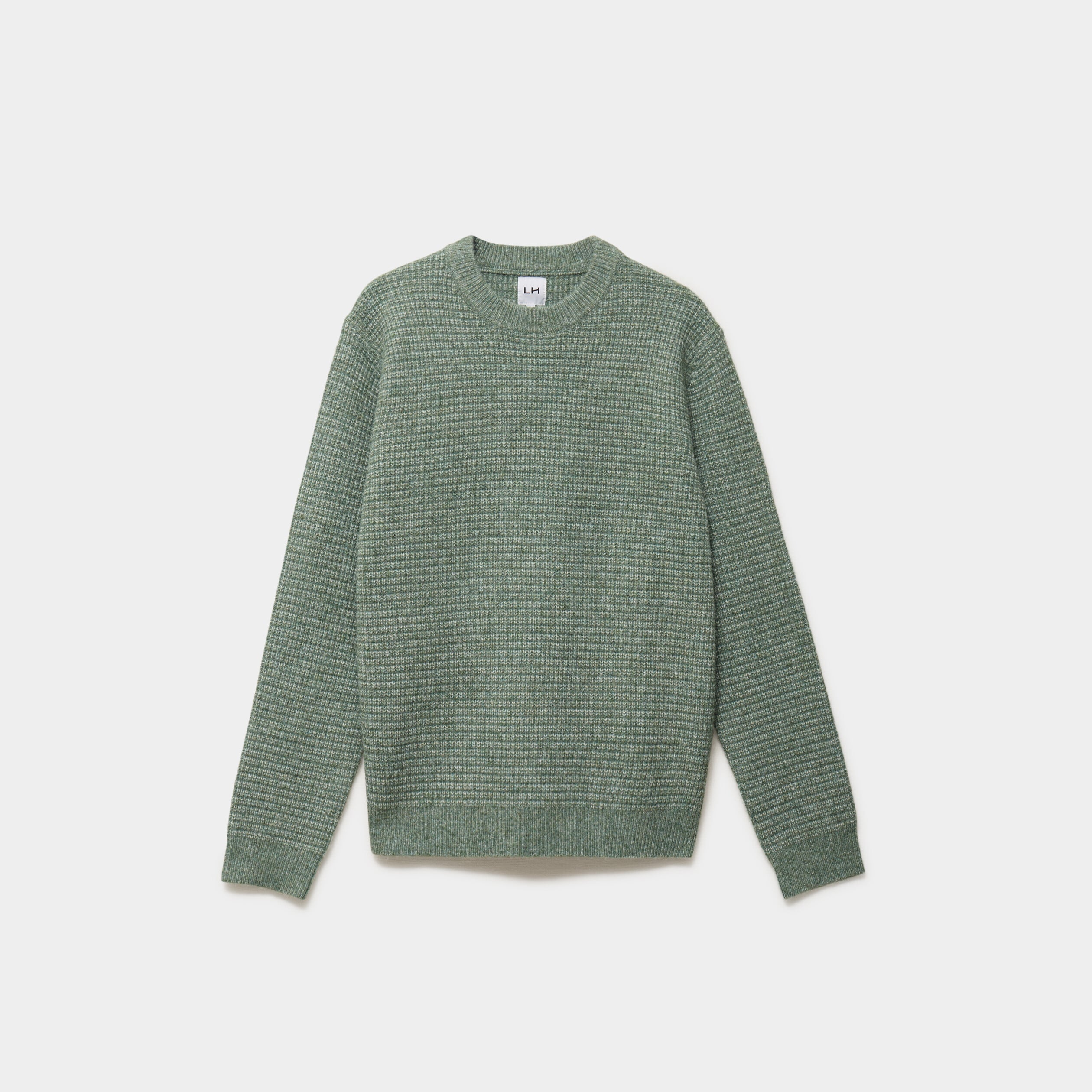 Pull col rond manches longues vert kaki homme