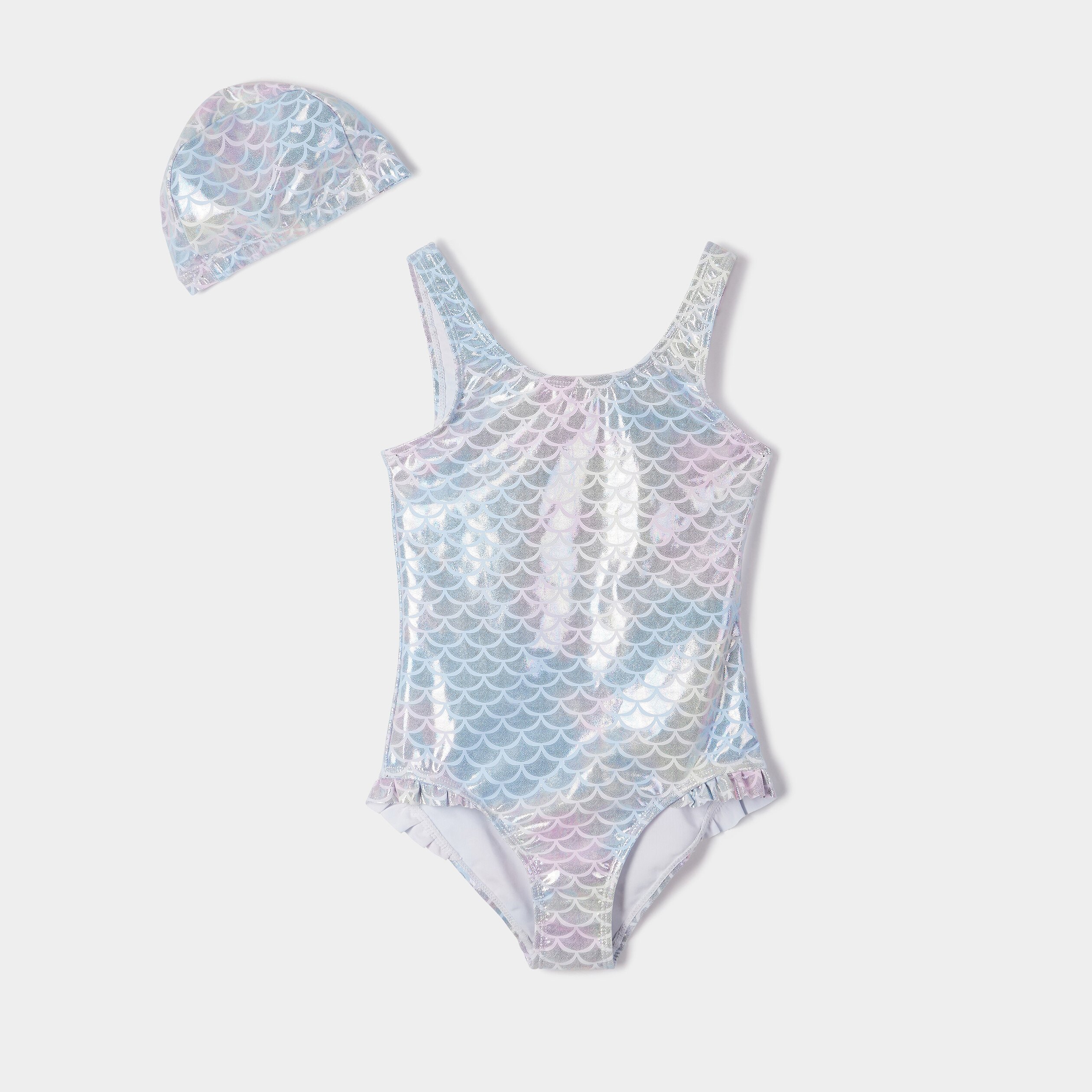 Maillot de bain une piece avec bonnet parme fille